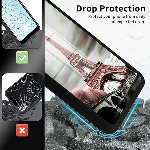 Miniatura 5 de Funda para teléfono Galaxy A14 5G para Samsung Galaxy A14 5G, vidrio templado, cubierta negra con diseño de torre Eiffel de París rosa para mujeres