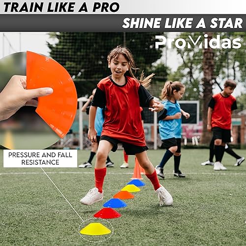 Miniatura 7 de Conos de fútbol para entrenamiento (24, 50 y 100 piezas) con bolsa de malla y correa, flexibles y resistentes, lo mejor para ejercicios de fútbol,