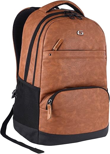 Gear Vintage2 28L Medium Faux Leather Water Resistant Anti Theft Laptop Backpack/Office Backpack for Men/Women (Tan)