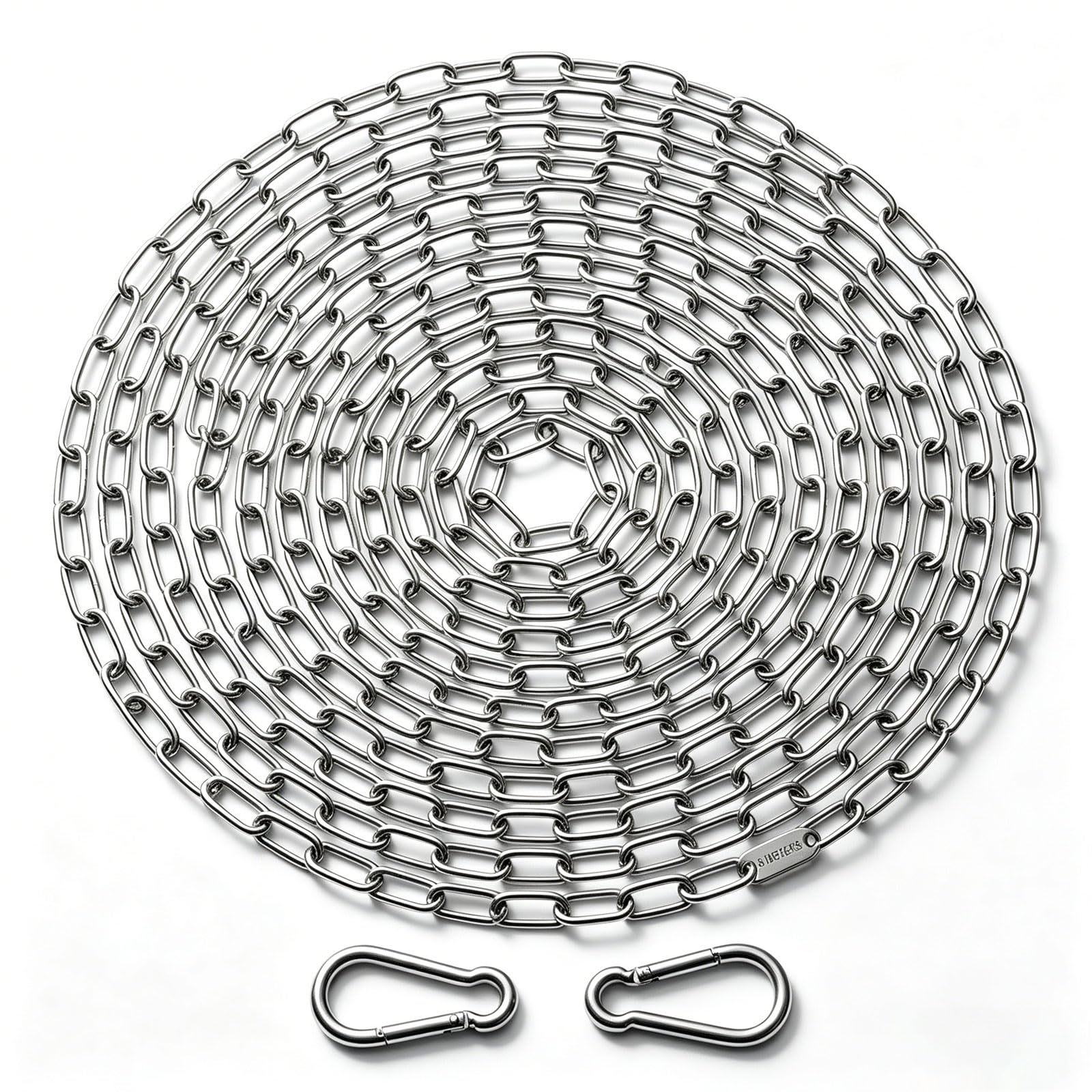 Metal Chain Link,6M Stainless Steel Chains Links with Carabiner,1.5MM Garden Chains for Fences,Garage Doors, Gates,Bike Security Locks