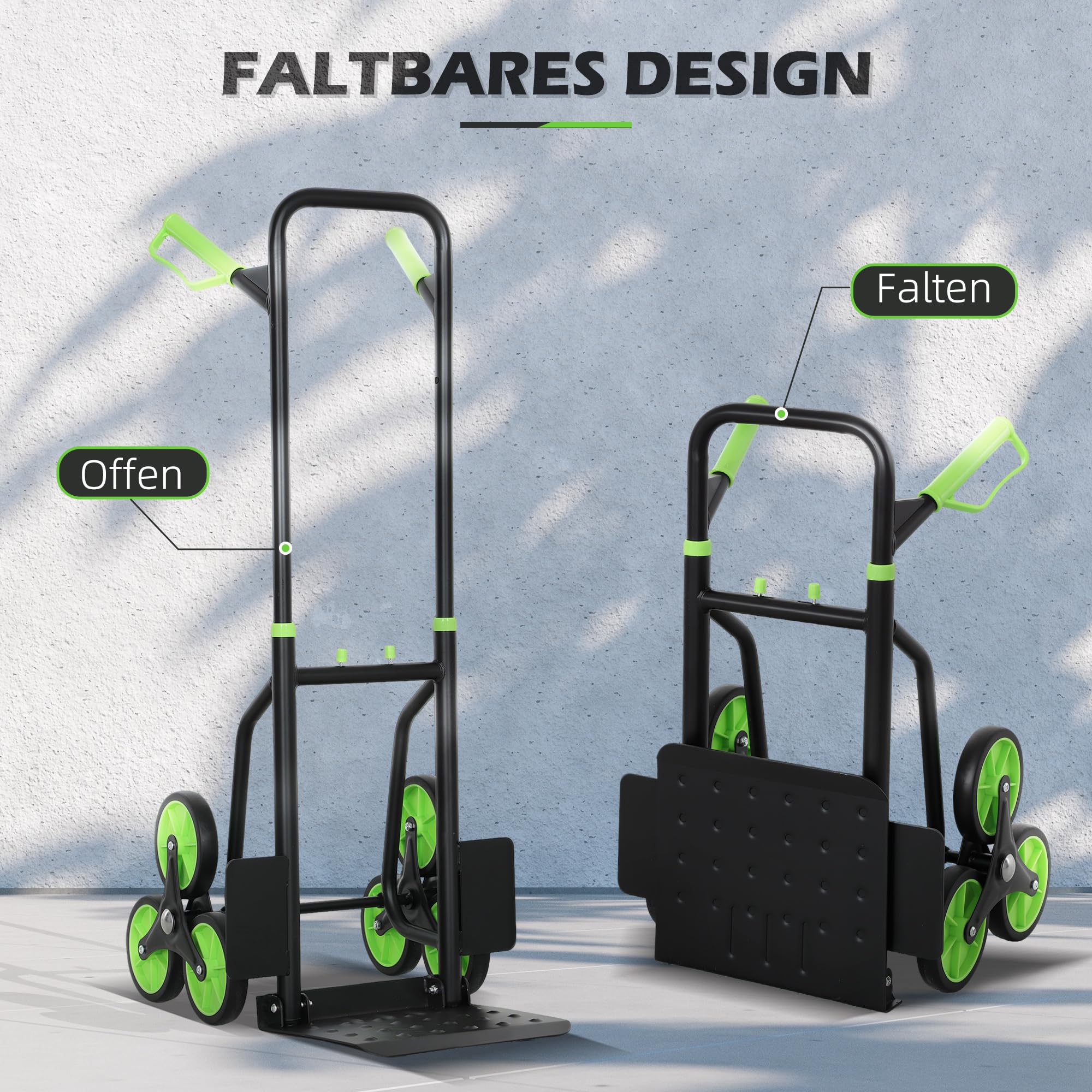 DURHAND Treppensteiger Sackkarre klappbar Transportkarre mit Stahlrahmen max. 120kg 106,5 cm Transportwagen für Umzug Werkstatt Lager Grün