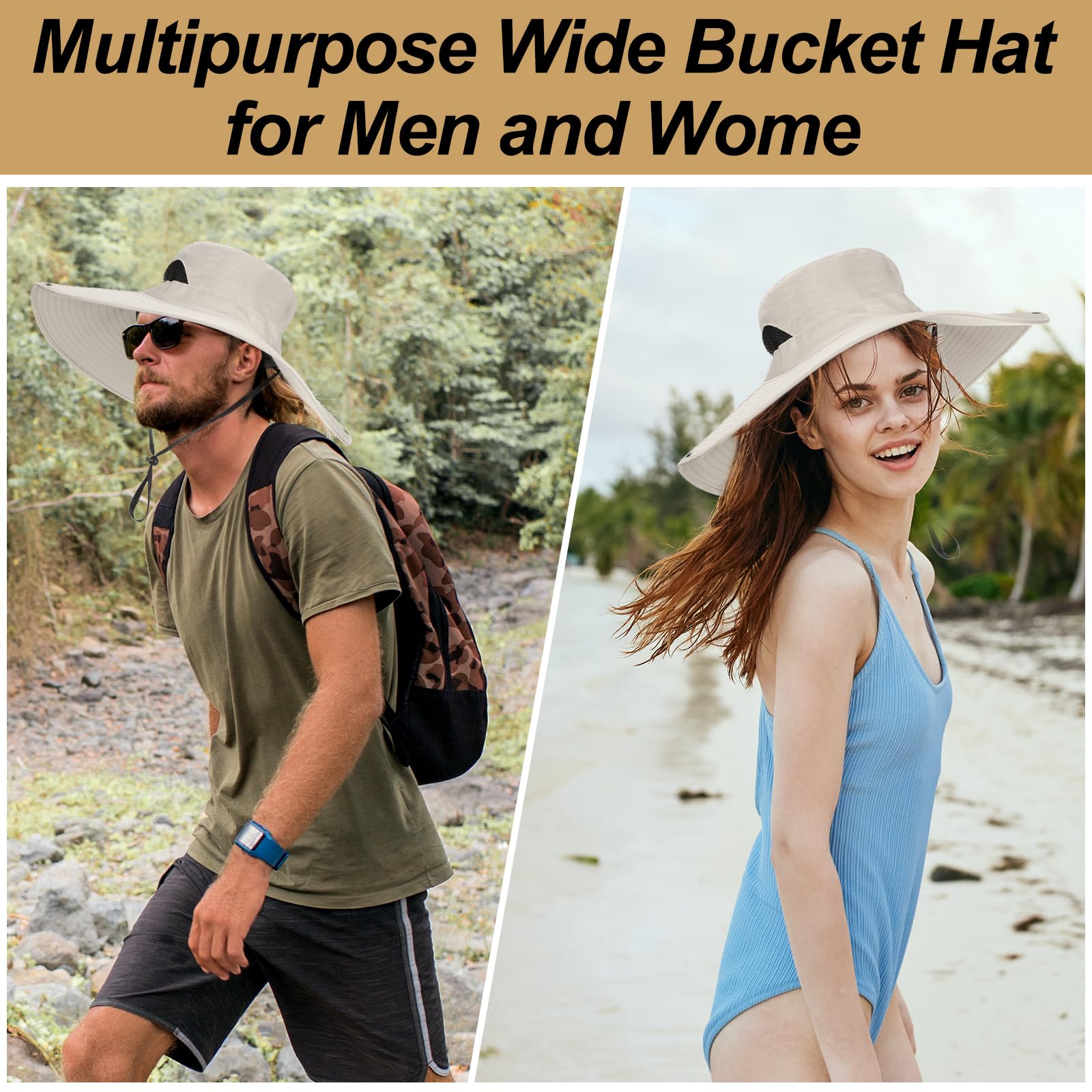 sourcing map Sombrero de pescador de ala ancha de poliéster con protección solar, unisex, para playa, senderismo, jardín, césped, trabajo, camping, al aire libre