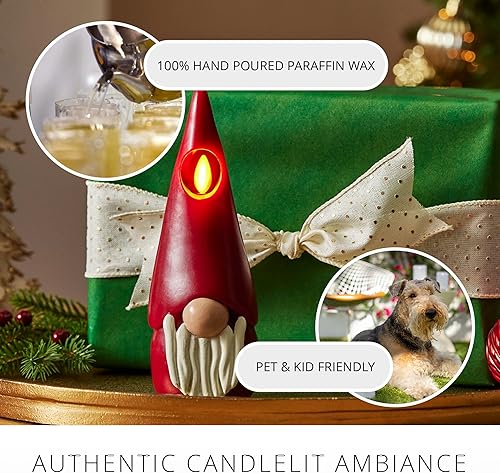 Miniatura 5 de Luminara Vela sin llama, figura de gnomo de 2.8 x 8 pulgadas, acabado liso, cera real, sin perfume, decoración de invierno y Navidad (borgoña)