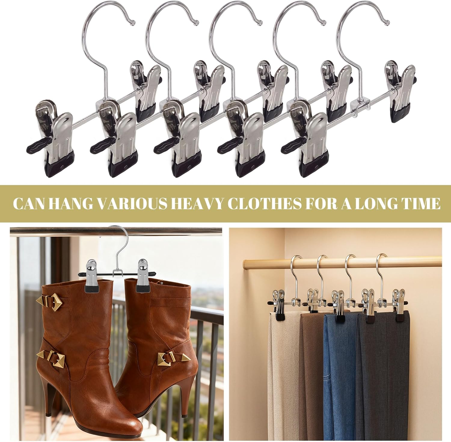 32Pcs Stainless Steel Boot Hangers Double Adjustable Clips Multifunctional Hook Hanging Boot Organizer for Tall Boots Travel Portable Boot Clips for Hanging for Handbags Clothes Laundry Home Socks Hat