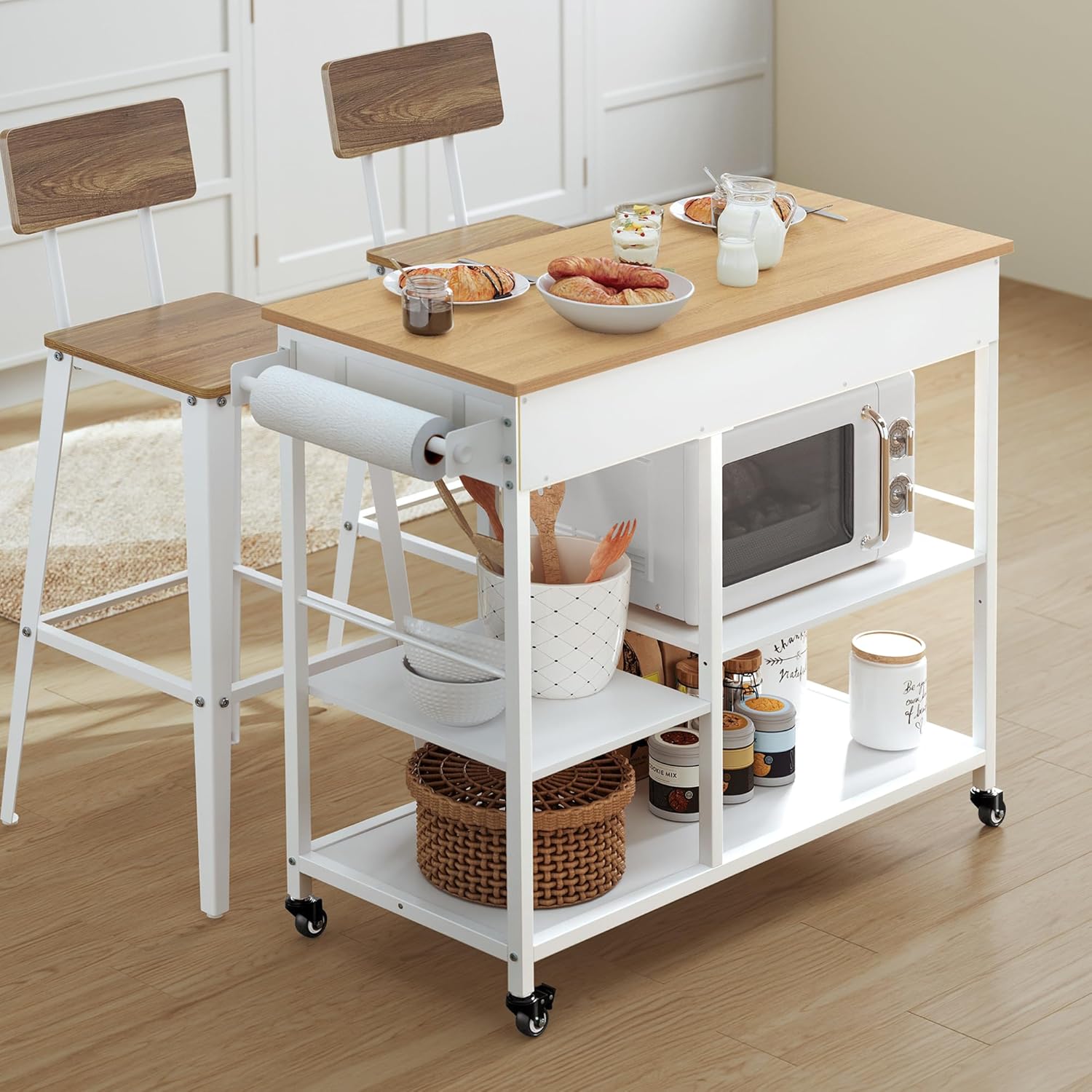 VASAGLE Kitchen Rolling Island assembled in a kitchen setting.