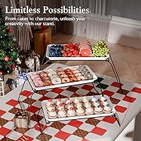 Vista 6 de Juego de bandejas de melamina extra grandes de 3 niveles y soporte para cupcakes para eventos de fiesta, platos de 17 pulgadas con soporte Negro