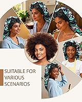 Vista 6 de AWAYTR Gorro largo de satén para trenzas, gorro elástico de seda para dormir, banda de amarre elástica para mujeres (flor D)