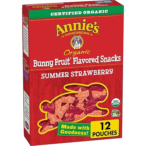 Annie's Snacks orgánicos con sabor a fruta de conejo, fresa de verano, 0.8 onzas, 12 unidades