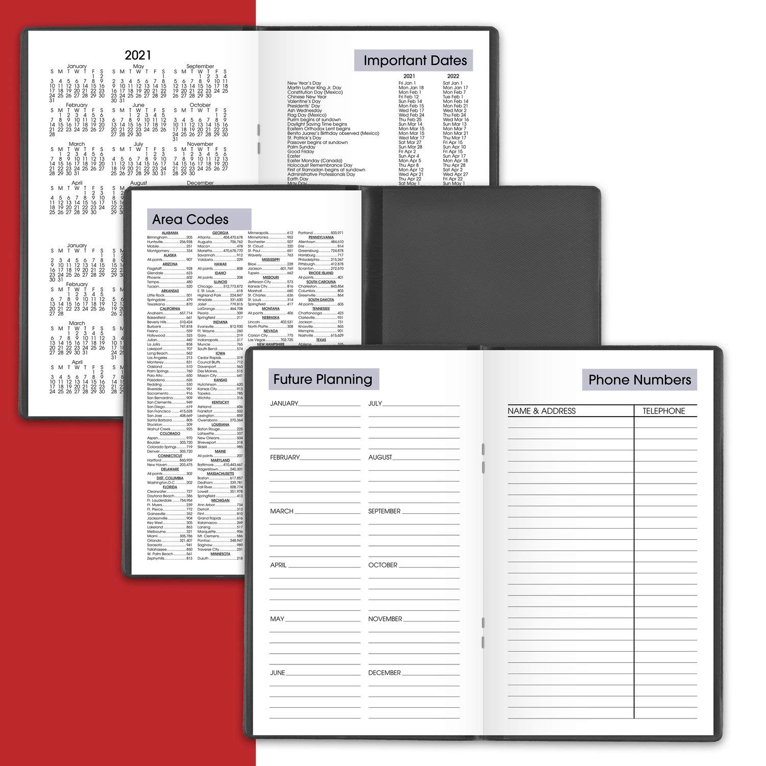 AT-A-GLANCE, calendario tascabile 2021, agenda settimanale, 8,9 x 15,2 cm, formato tascabile, nero (SK480021)