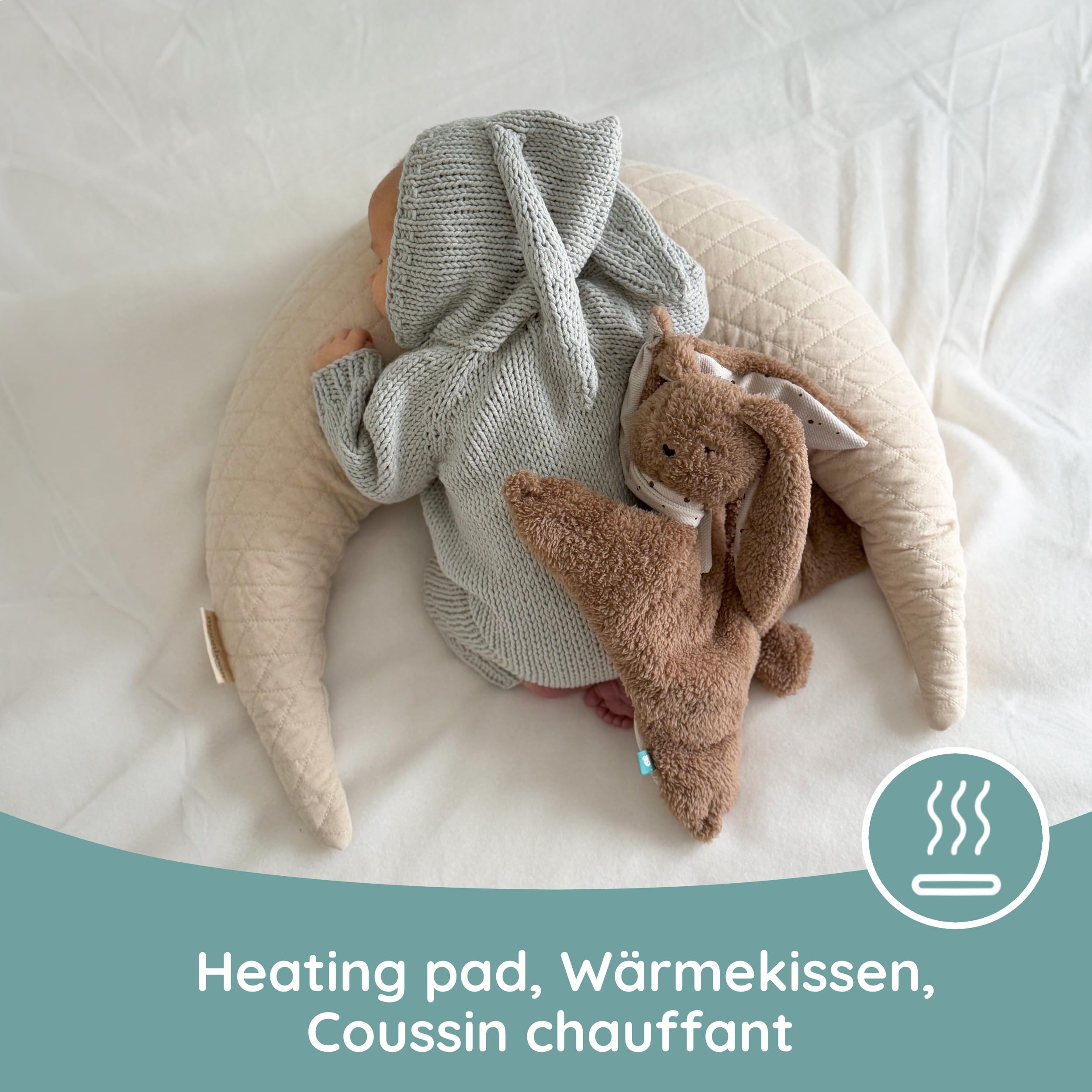 myHummy Doudou Lapin Marron – Doudou lesté pour bébé 3 à 6 kg avec coussin chauffant en triticale et lavande – Apaise Moro-Reflex