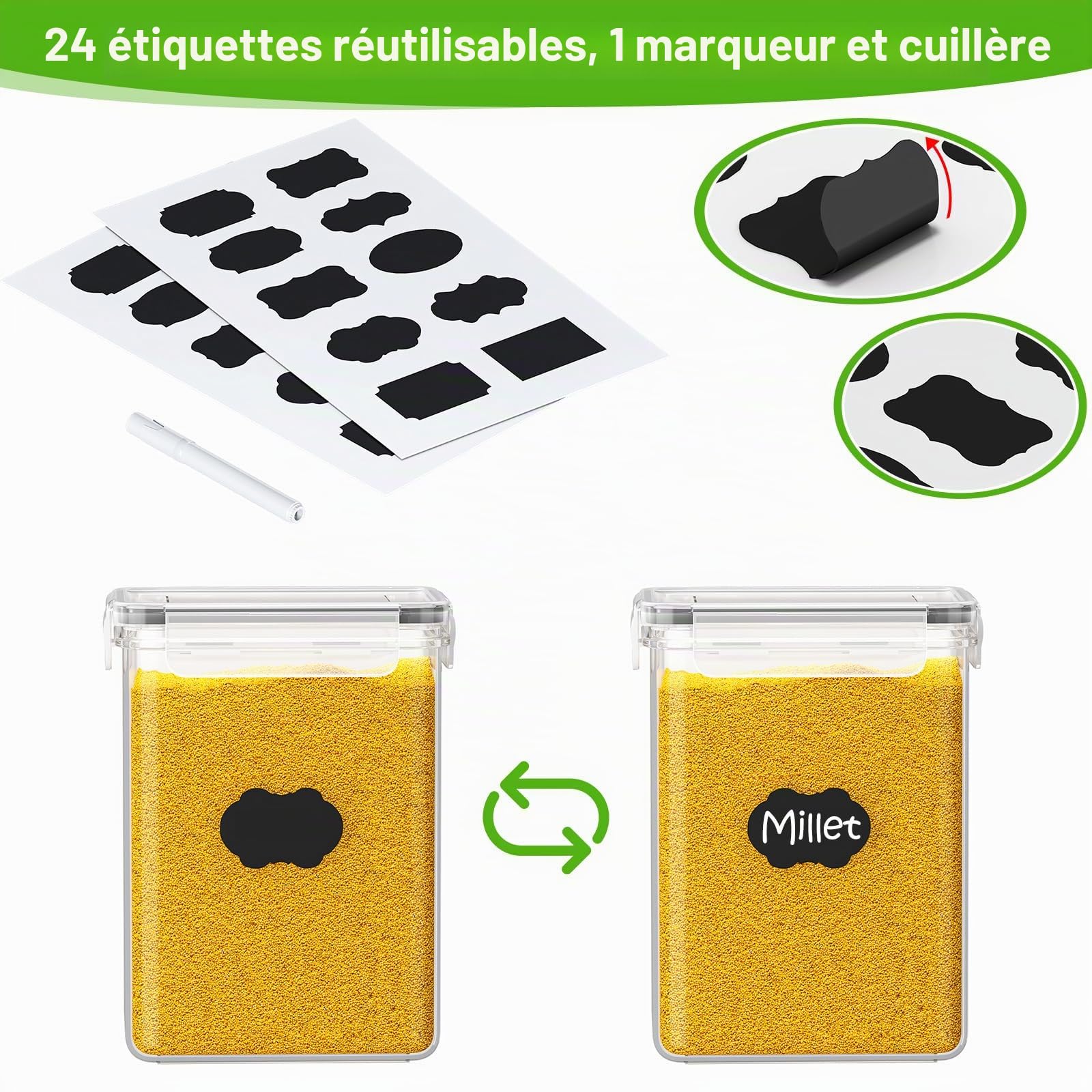 PurKeep Lot de 24 Boîtes Hermétiques Alimentaires avec Couvercles | Boîte de Rangement pour Cuisine en Plastique Alimentaire |Boîte à Croquettes pour Chien,Boîte à Sucre