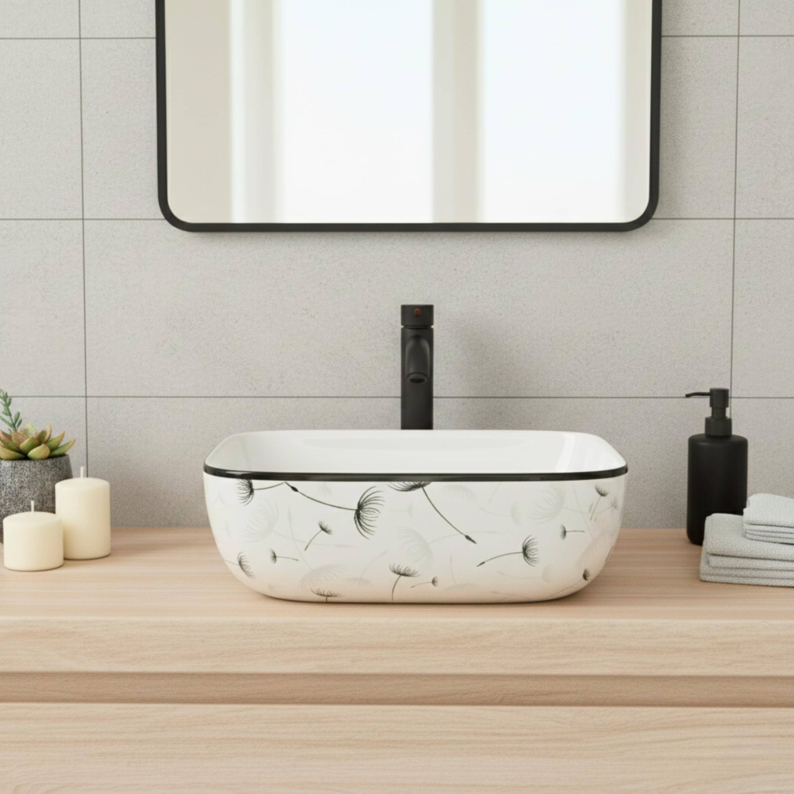 Reyal Ceramic Wash Basin - Modern Vessel Sink -26