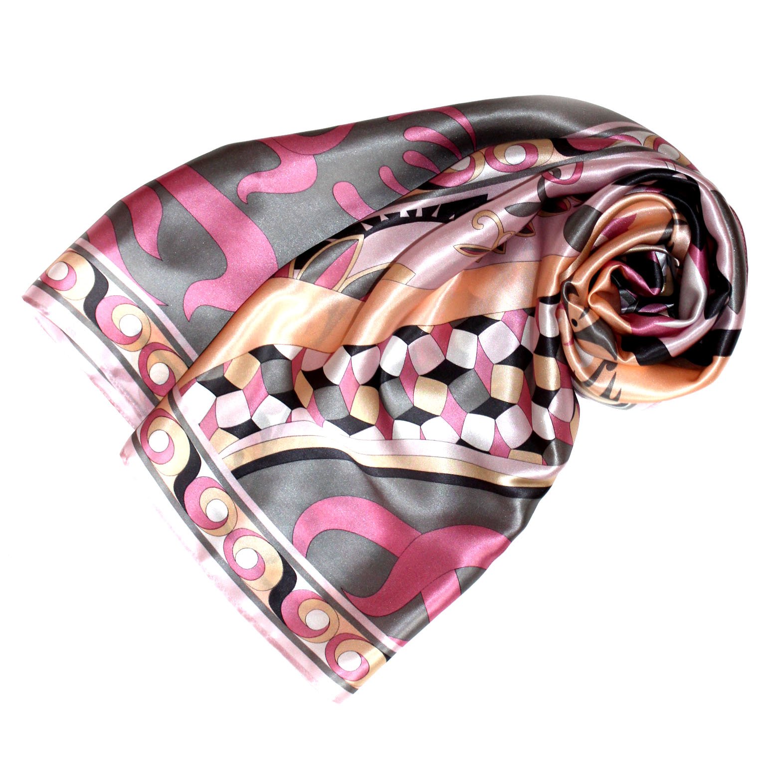 LORENZO CANA Foulard pour la femme – écharpe de 100% soie pour le printemps et l´été, carré avec les mesures de 90 x 90 cm – une sensation de luxe en rose saumon gris blanc beige