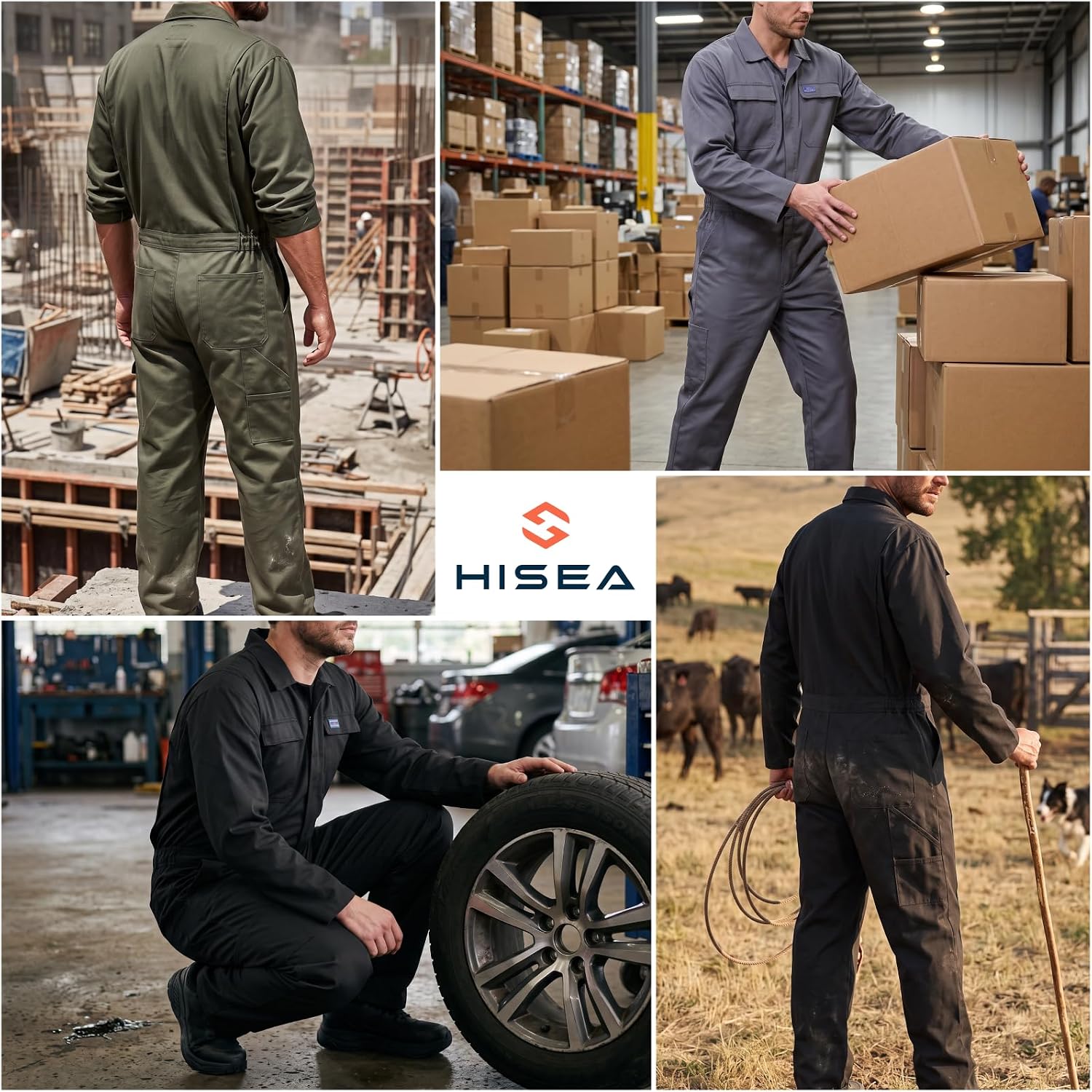 HISEA Men's Long Sleeve Coverall, Twill Mechanic Work Jumpsuit with Pockets image 5