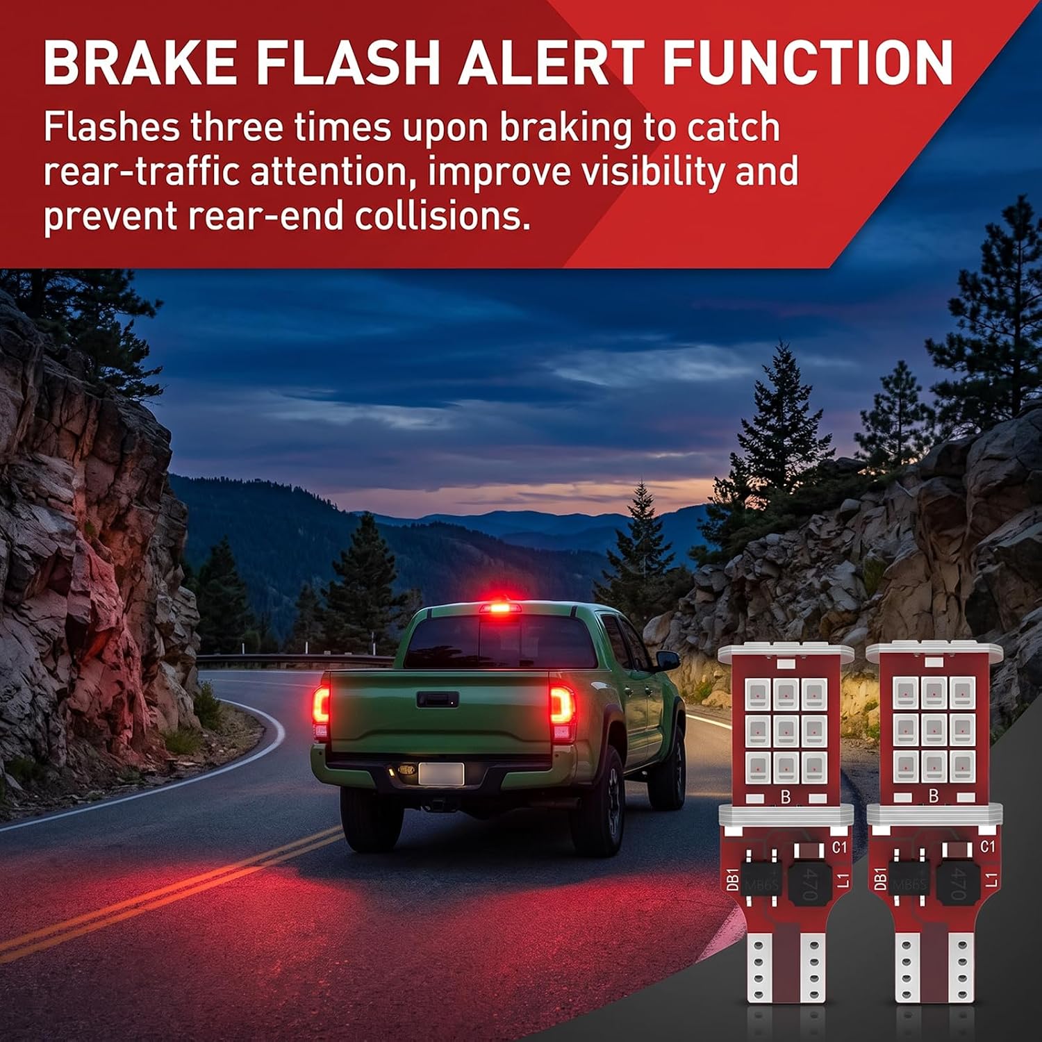 912 921 LED Bulb Brilliant Red Strobe Flashing 3rd Brake Light Center High Mount Stop Light, 300% Brighter Non Polarity T15 906 904 902 W16W Car LED Stop Lamp Replacement for Most Vehicles(Red) image 4