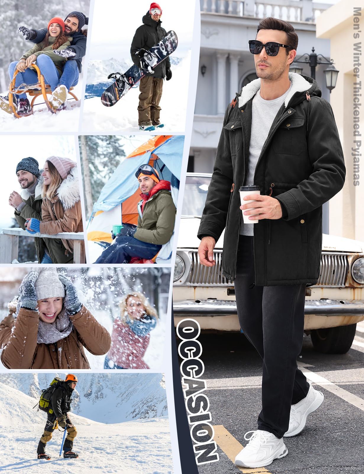 Parka Hombre Abrigo Invierno Con Forro Polar Chaqueta Cortaviento y Cálido con Capucha Largo Winter Jacket Chaqueta de Moda Pocket Coat