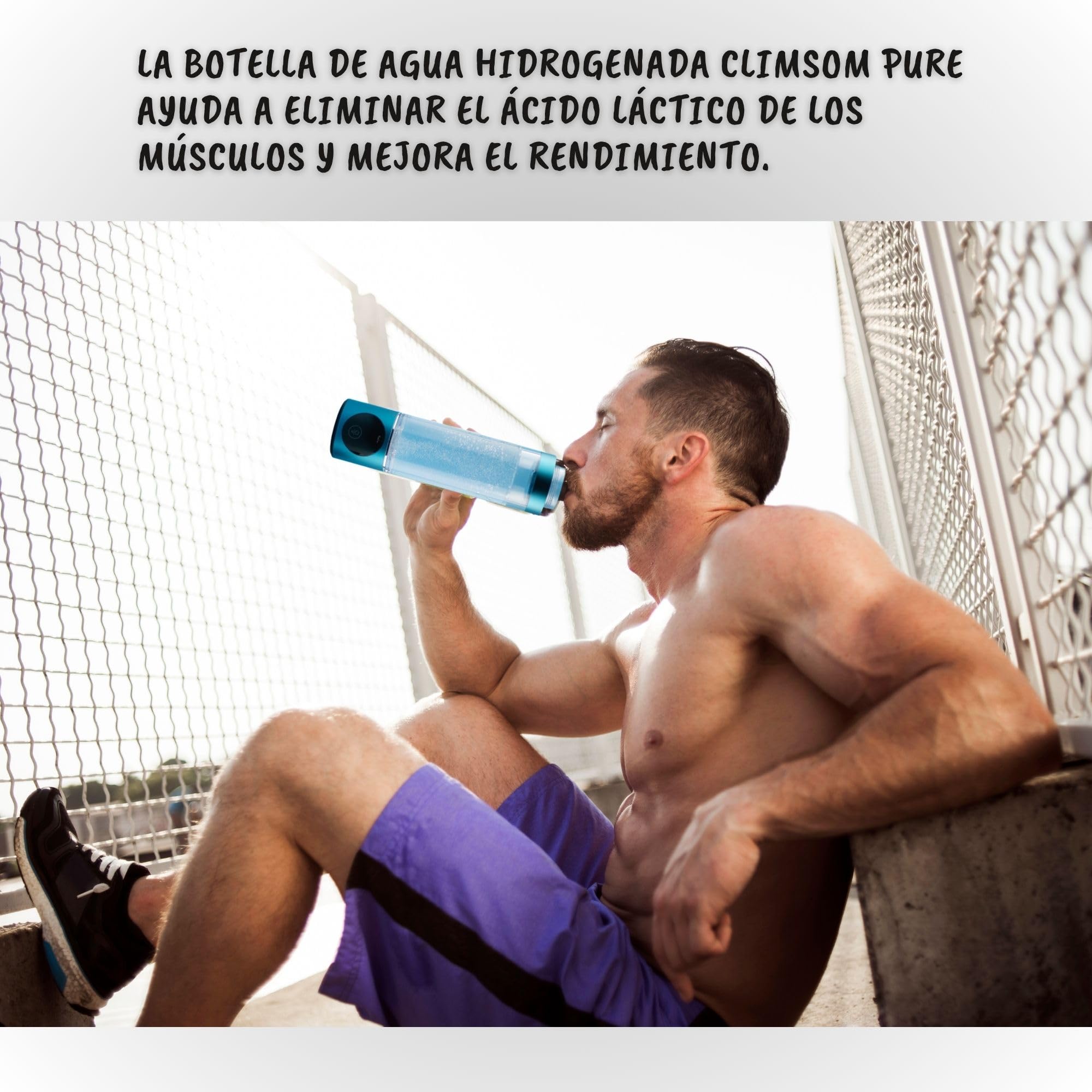 CLIMSOM PURE | Botella Hidrogenada para Recuperación Deportiva | Botella de Agua Hidrogenada Portátil 280 ml | Antioxidante Potente | Libre de BPA
