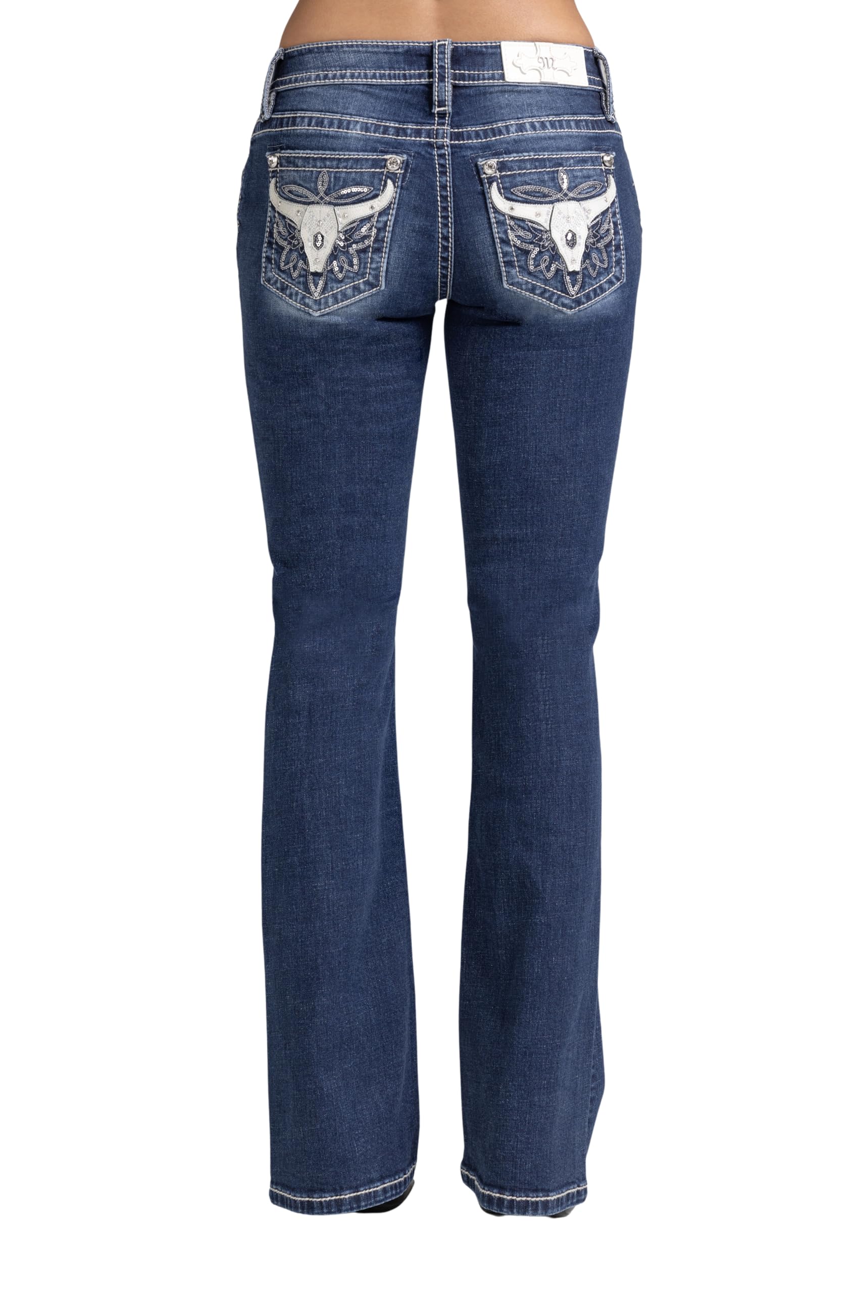 Miss Me Women's Kasey Longhorn Embellished Pockets Mid-Rise Bootcut Jeans