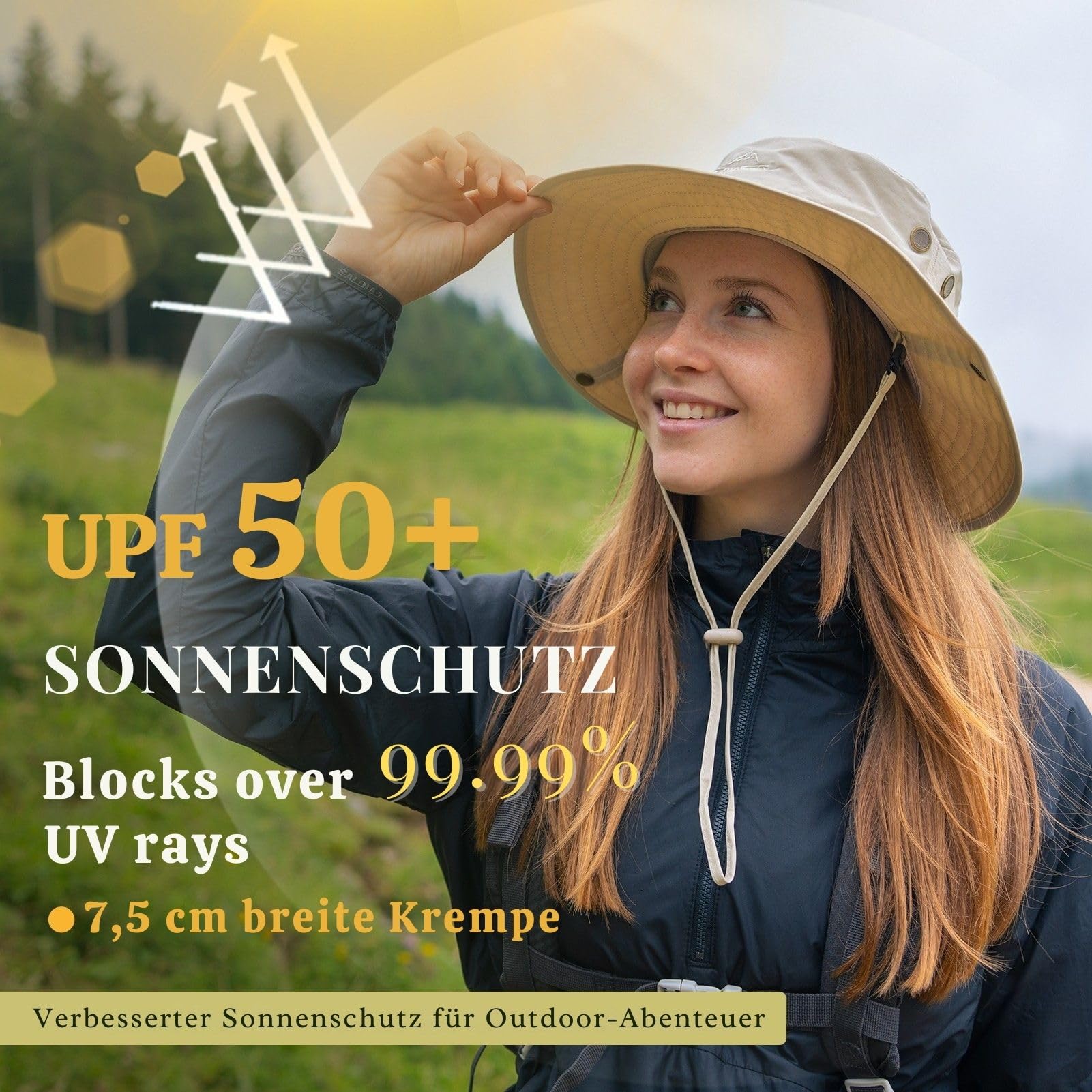 TOP-EX Chapeau de soleil à large bord pour femme, UPF 50, protection UV, imperméable, pliable, chapeau de safari pour l'extérieur, la marche, la pêche, avec trou pour queue de cheval