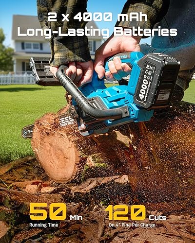 Miniatura 3 de SEESII Motosierra Eléctrica Inalámbrica de 12 pulgadas: Motosierra Pequeña sin Escobillas Alimentada por Batería, 2 x Baterías de 4.0Ah, Mini