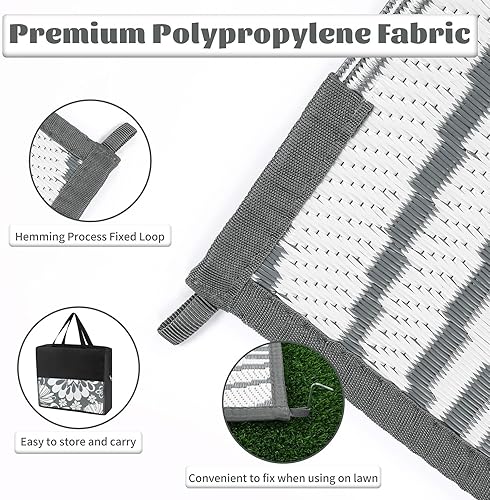 Miniatura 6 de Ileading Alfombra de paja de plástico para exteriores, 5 x 8 pies, divertido estilo floral, reversible, impermeable, no se desprende, alfombras