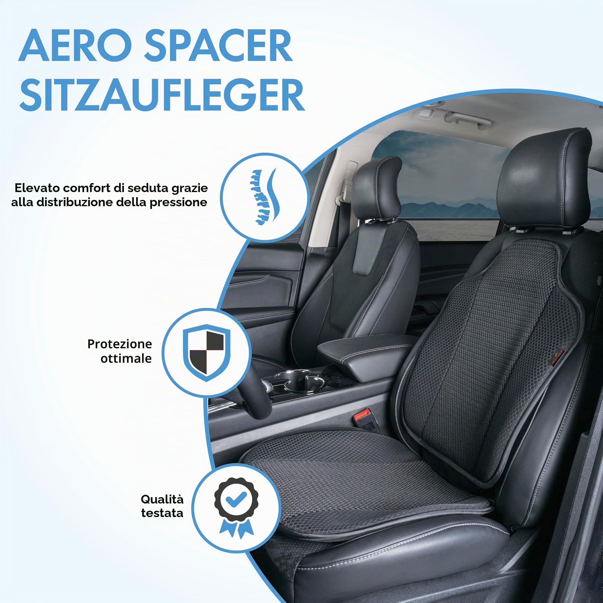 WALSER coprisedile auto Aero-Spacer, proteggi sedile traspirante, cuscinetto protettivo universale con imbottitura, comodo coprisedile nero 13994