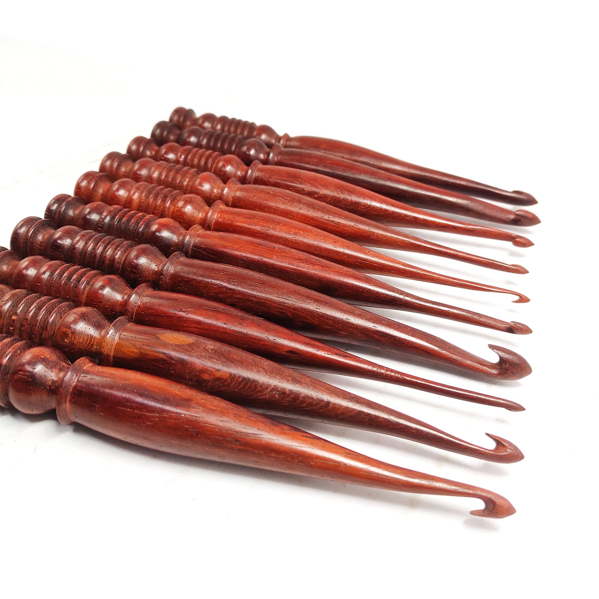 A.F. Luxury Handicraft - Set di 10 uncinetti, in legno rosso, per lavori a maglia, design unico, comodo uncinetto, fatto a mano, per lavori a maglia