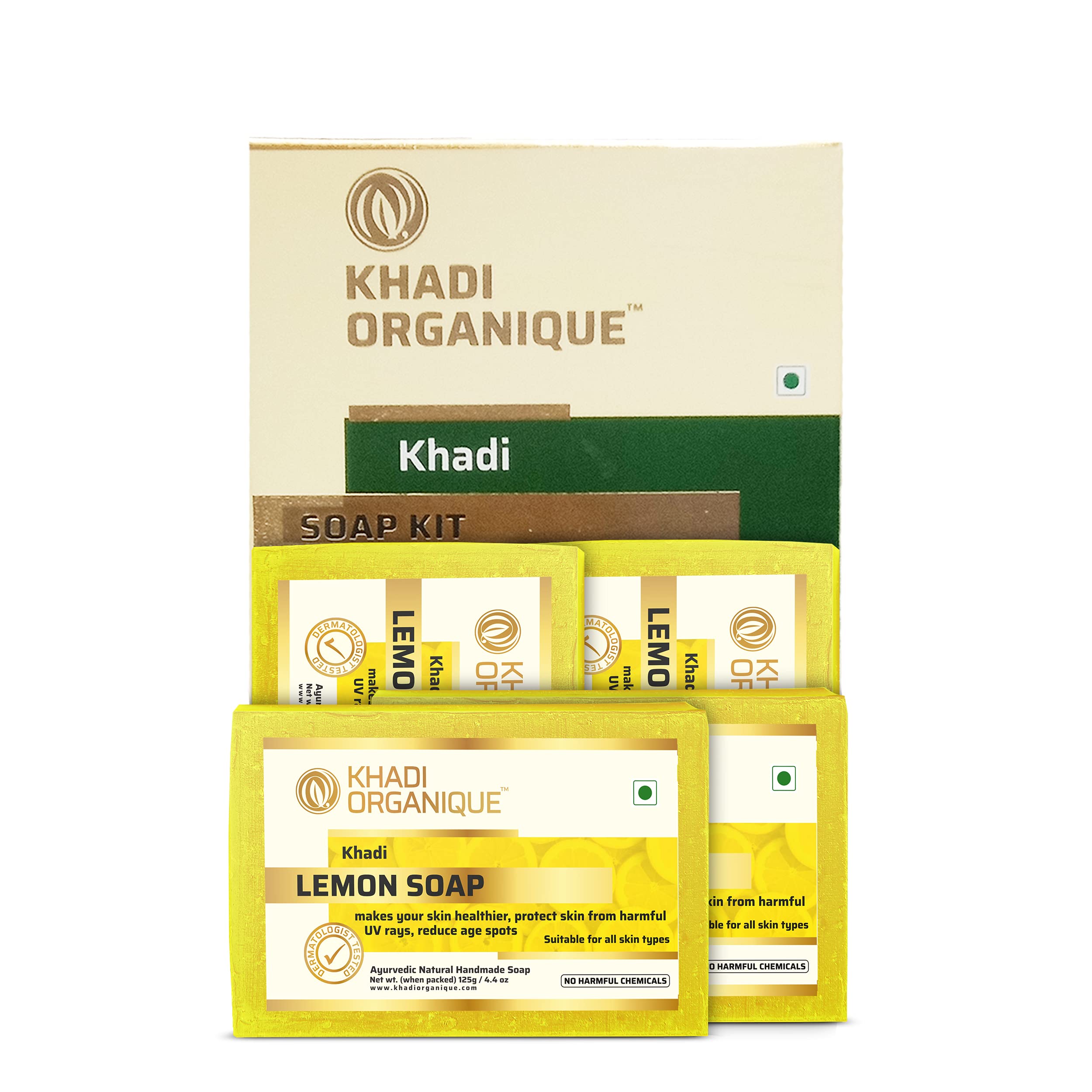 KHADI ORGANIQUEPure Natural & Handmade Lemon Soap Combo Kit Pack of 4 500gm