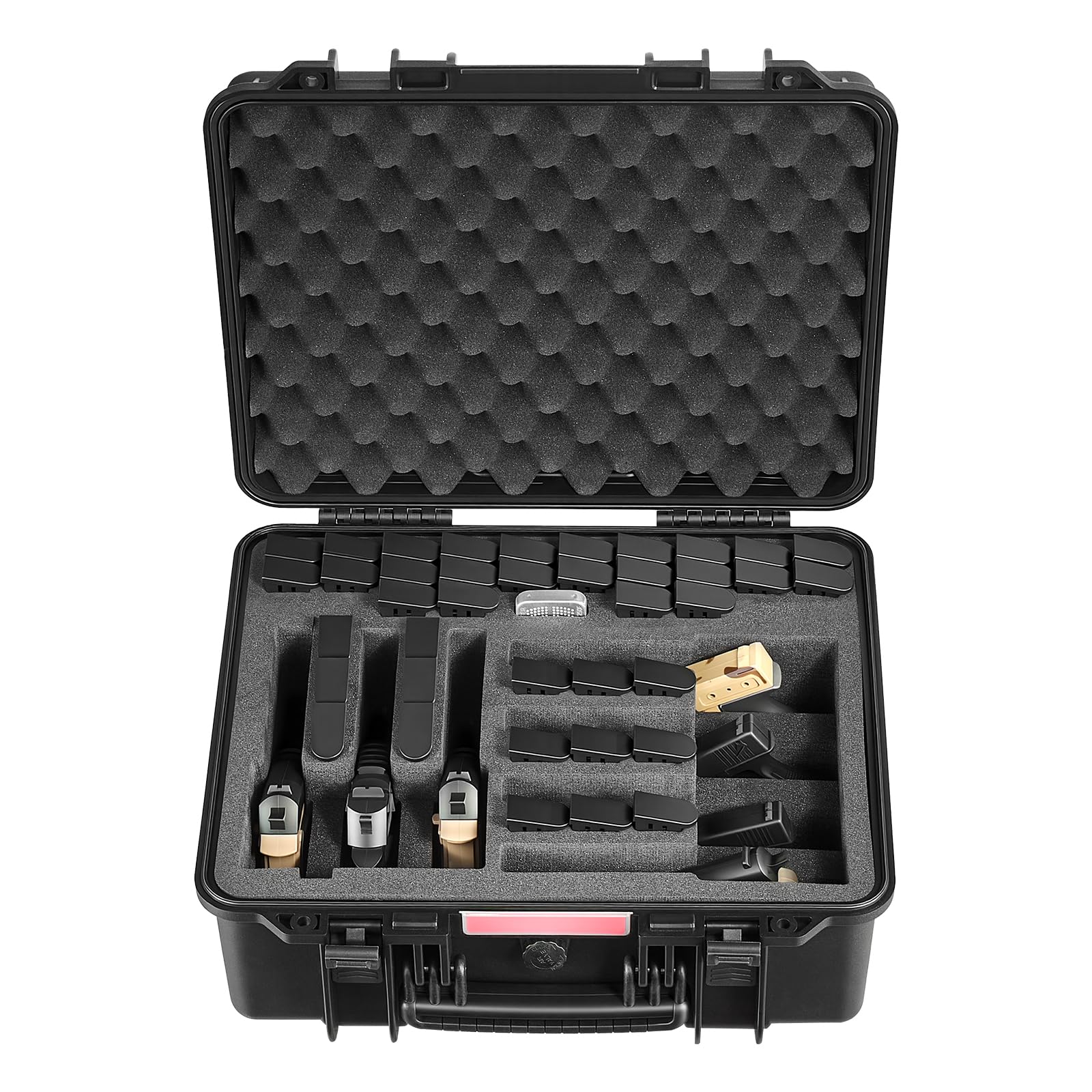 VEVOR Estuche Rígido para Pistola con Revestimiento de Espuma XPE, Funda para 7 Pistolas, Resistente al Agua y Polvo con Interior Personalizable y Asa 491 x 434 x 211 mm, Negro, Cumple con la TSA