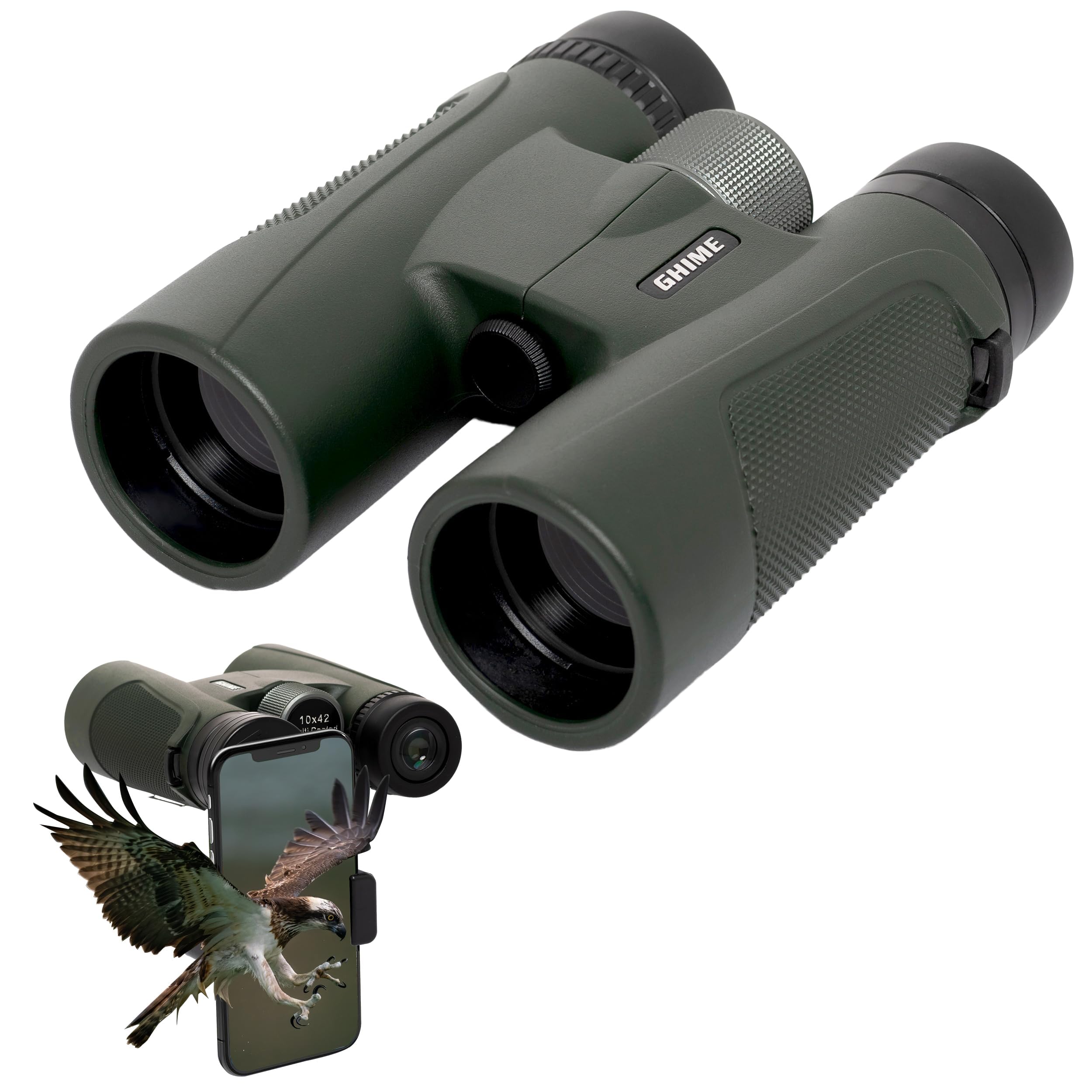 10x42 Ultra HD Binoculars for Adults High Powered with Phone Adapter, Large View Binoculars with Clear Low Light Vision with BAK4 Prism FMC Lens