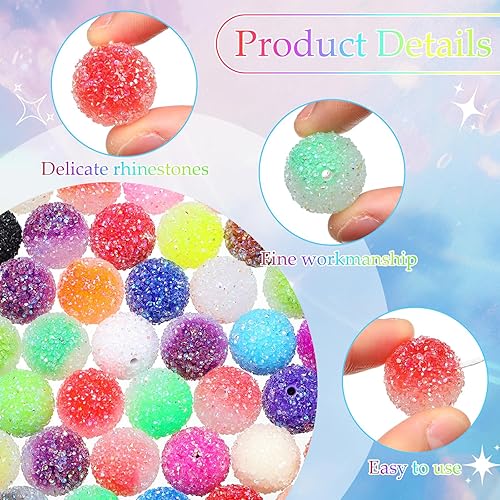 Miniatura 3 de Huquary 80 cuentas de diamantes de imitación de 0.78 pulgadas (0.787 in) con cuentas redondas de bola de discoteca de color mezclado, cuentas de