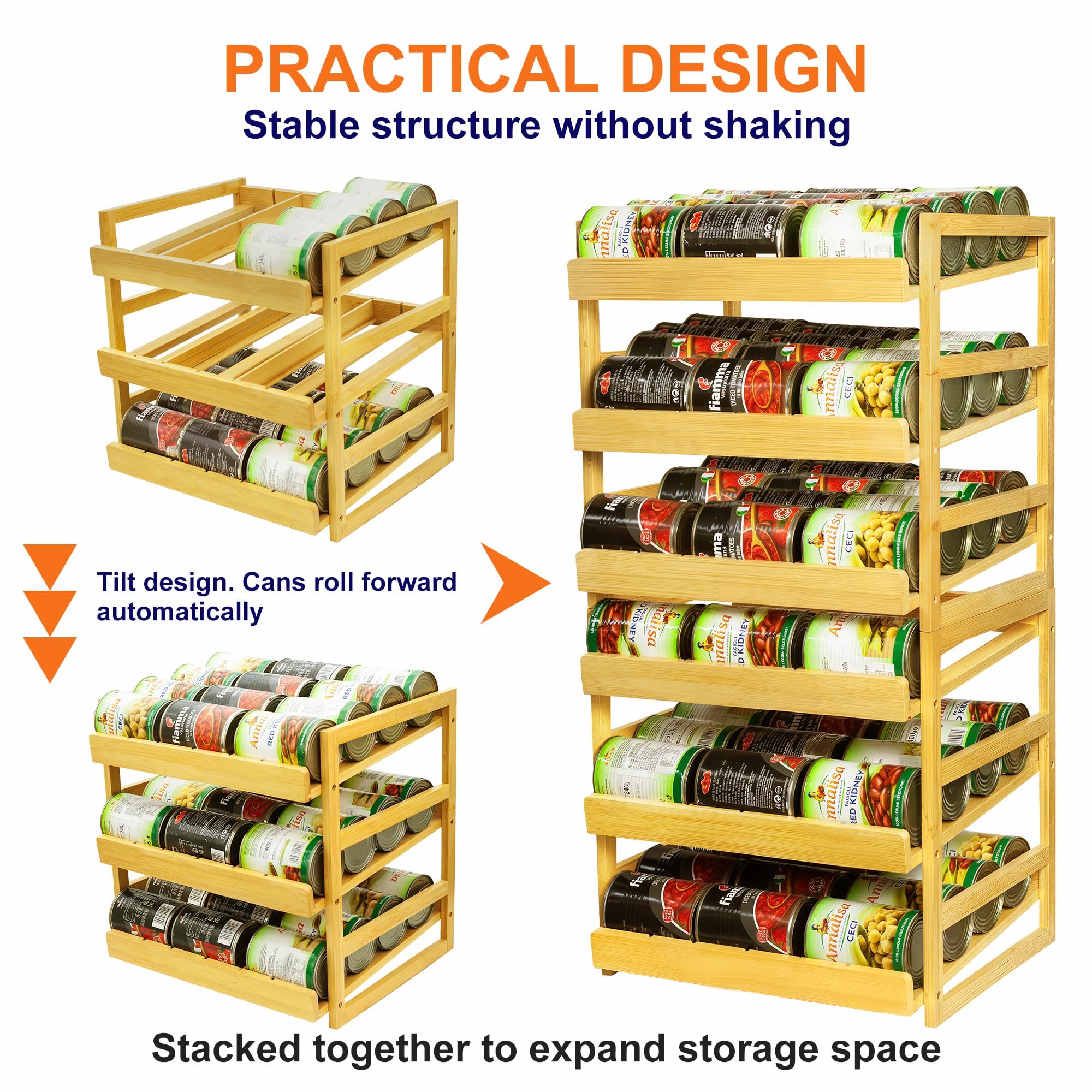 MinBoo Organizador de latas de bambú para despensa, estante apilable para 36 latas, almacenamiento de alimentos enlatados, estante de despensa, armario de cocina o encimera