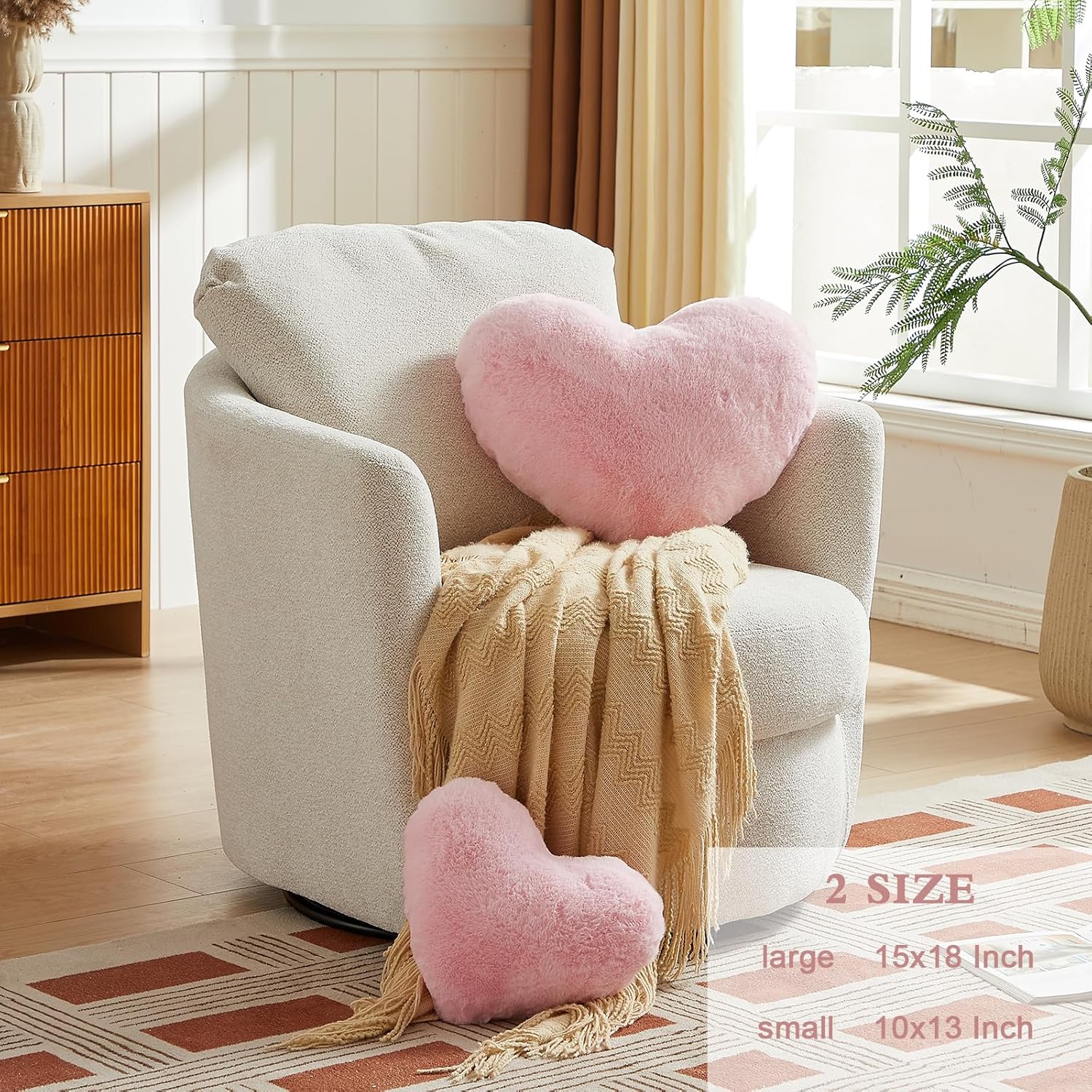EastTree Valentines Heart Pillows, Pink Heart Shaped Pillows, Love Throw Pillows Gifts, Ultra Soft Faux Rabbit Fur Cute Pillows, Women Girls Kid Room Decor 10x13 Inch - Image 2