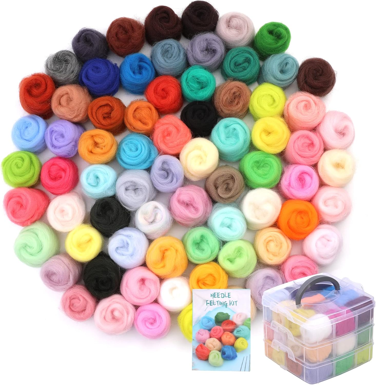 JUPEAN Needle Felting Kit 72 Colors Wool Roving Yarn Nature