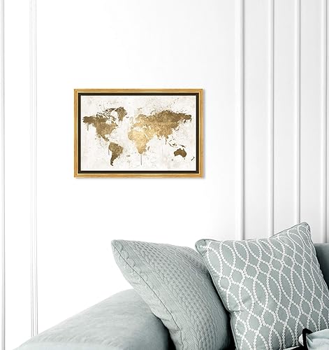Miniatura 5 de The Oliver Gal Artist Co. Mapas y banderas enmarcadas en lienzo con diseño de mapas y banderas de Mapamundi White Gold