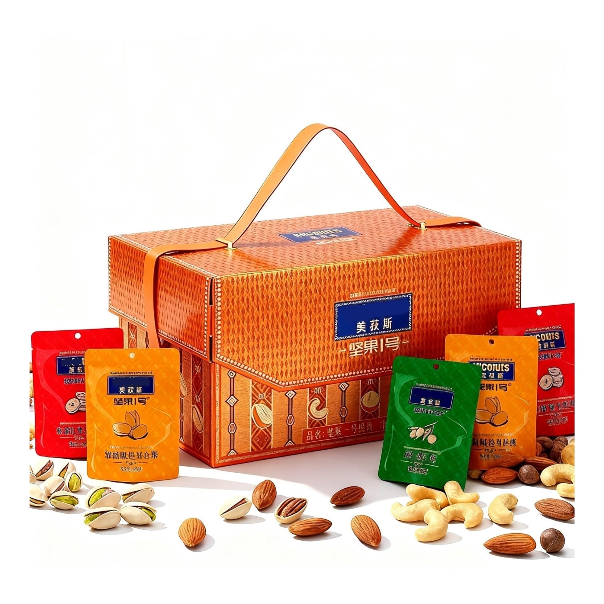 Geschenkbox mit großen Nusskernen, 1700 g, 10 Sorten, hochwertiges Neujahrsgeschenk oder Geschäftsgeschenk