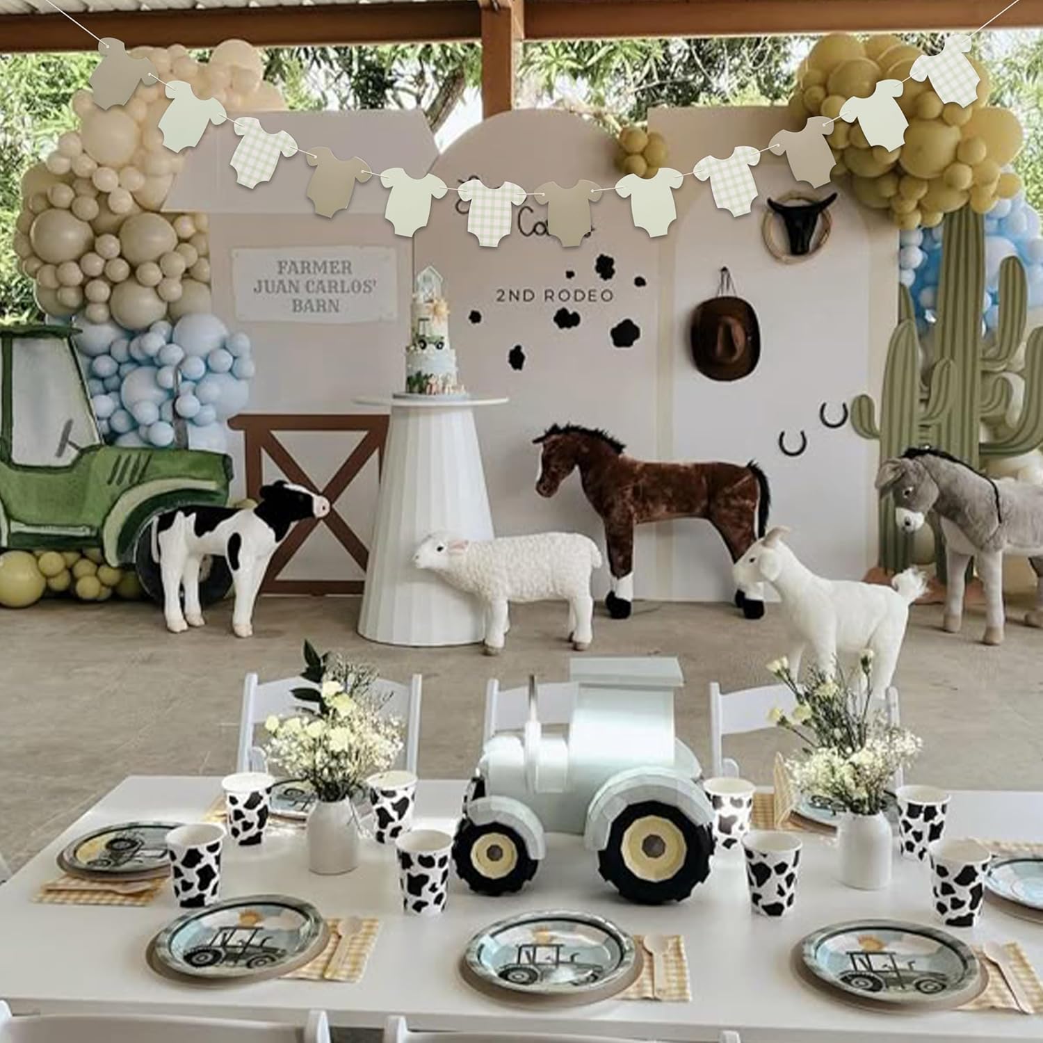 Green Gingham Baby Clothes Banner - Short Sleeve Onesies Bodysuits For Baby Shower,Bodysuits Clothesline Birthday Party Banner,Gender Reveal Neutral Party Supplies