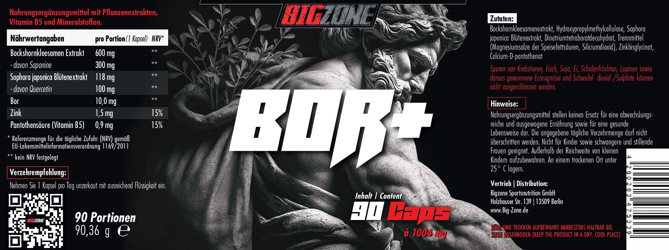Big Zone Bor+ | 10mg Spurenelement Bor per Kapsel | 90 Kapseln, 3 Monatsvorrat