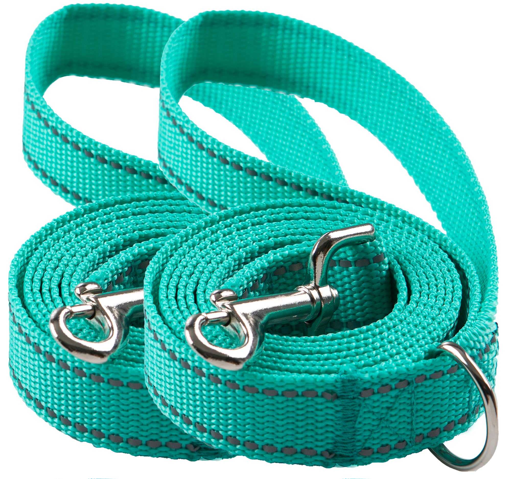 2-Pack 6FT Reflective Dog Leash for Large&Medium and Small Dogs, Durable Nylon Leashes for Walking and Training, 6 Foot Dog Leash with D Ring for Puppy,1 inch X 6FT(Turquoise&Turquoise, 2-Pack)
