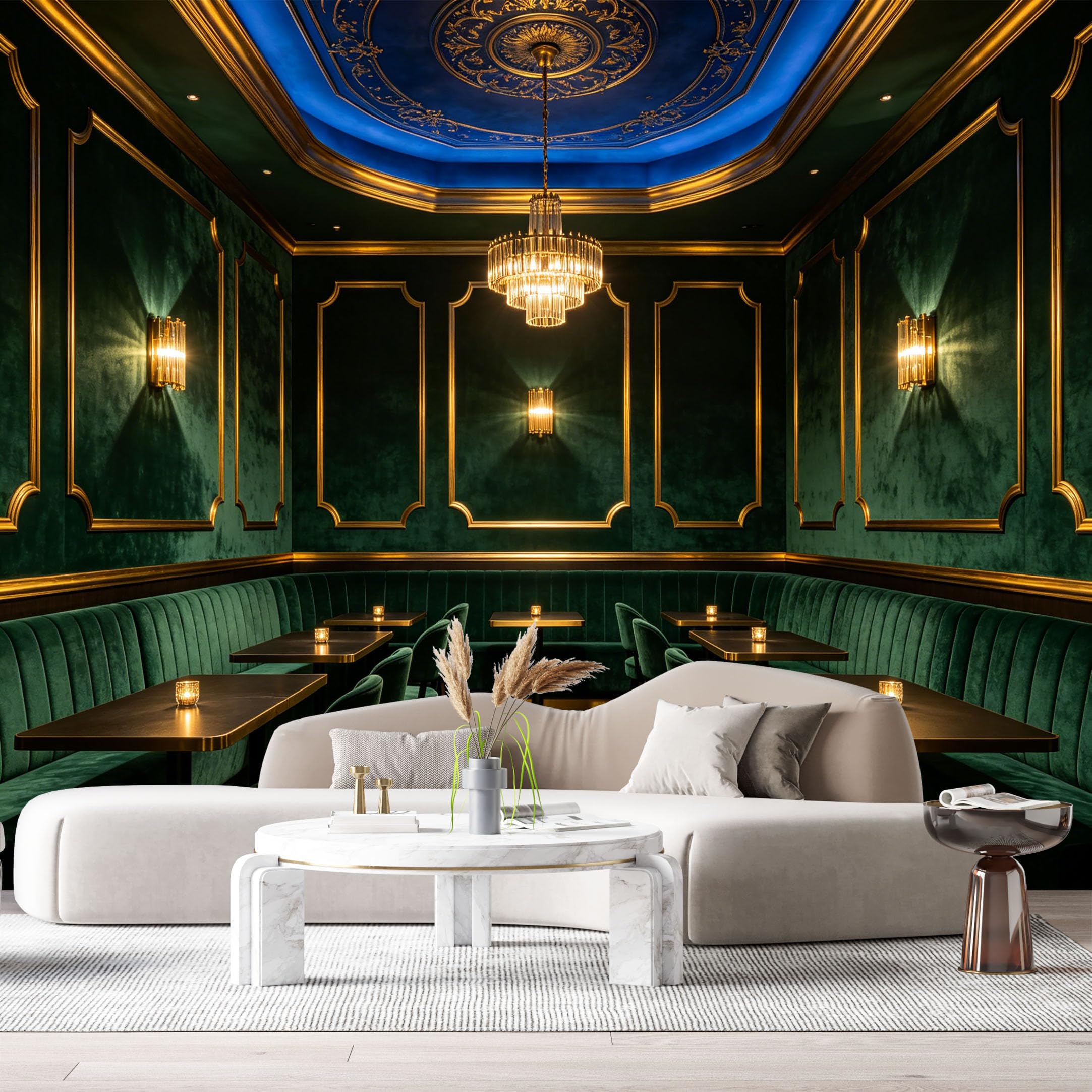 Custom Size Wall Murals Luxurious Lounge Neoclassical Interior Gold Trim Velvet Seating Chandelier SelfAdhesive Wall Fabric Removable Large Wallpaper for Photo Living Room