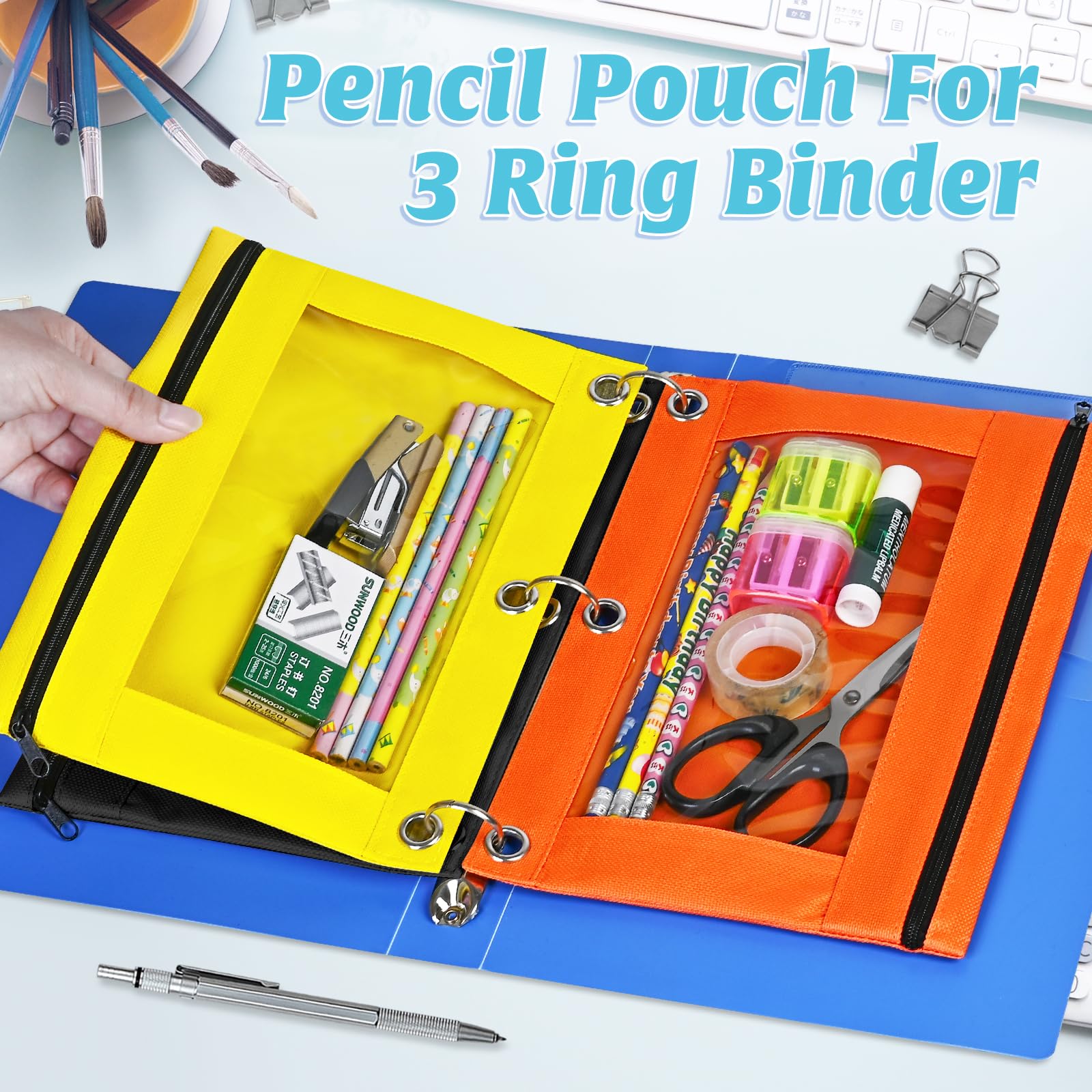 SpringFlower 36 Pack Pencil Pouch for 3 Ring Binder, Binder Pencil Pouch, Pencils Pouches for Binders with Smooth Zipper in 6 Assorted Colors for School, Office Supplies