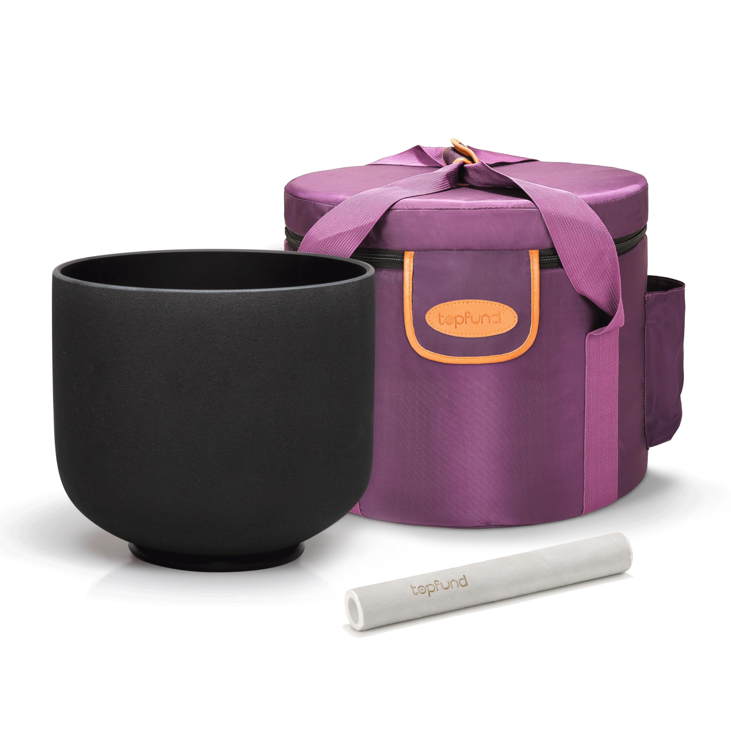 TOPFUND Black A Note Crystal Singing Bowl 8 inch Pineal Chakra with Heavy Duty Carrying Case and Suede