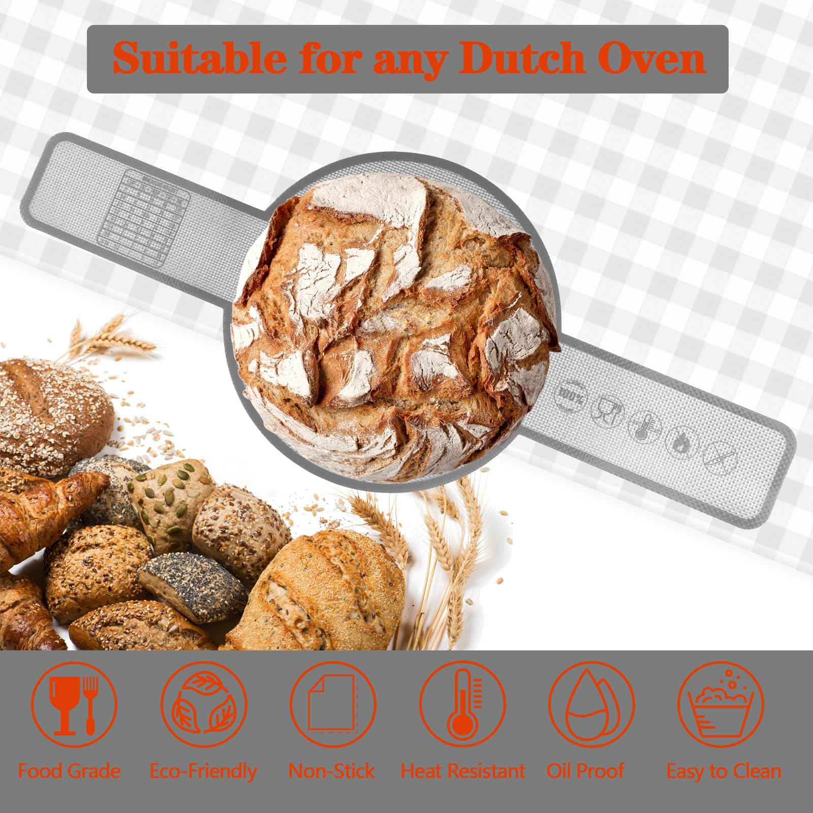 UBeesize 2 Stück verdickte Silikon-Brotschlinge, wiederverwendbare Sauerteig-Brotbackmatte für Dutch Oven 2-8 Qrt, antihaftbeschichtet, leicht zu reinigen, mit extra langen Griffen, Brotbackblech,