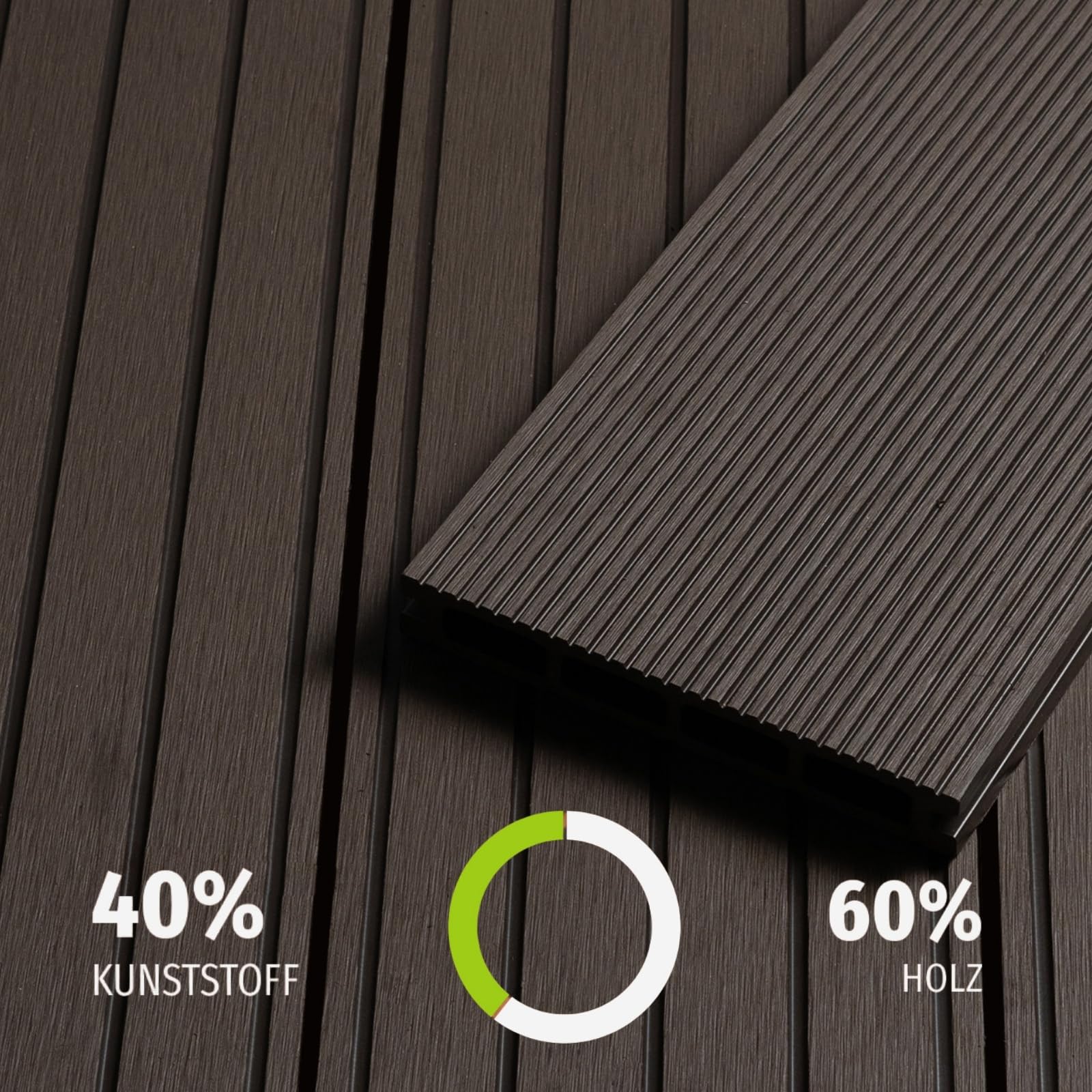 HORI WPC Terrassendielen Komplettset Antigua verschiedene Farben - Hohlkammerprofil, beidseitig nutzbar, inkl. Unterkonstruktion & Clips Fläche: 5 m² - 220 cm Dielenlänge - Braun