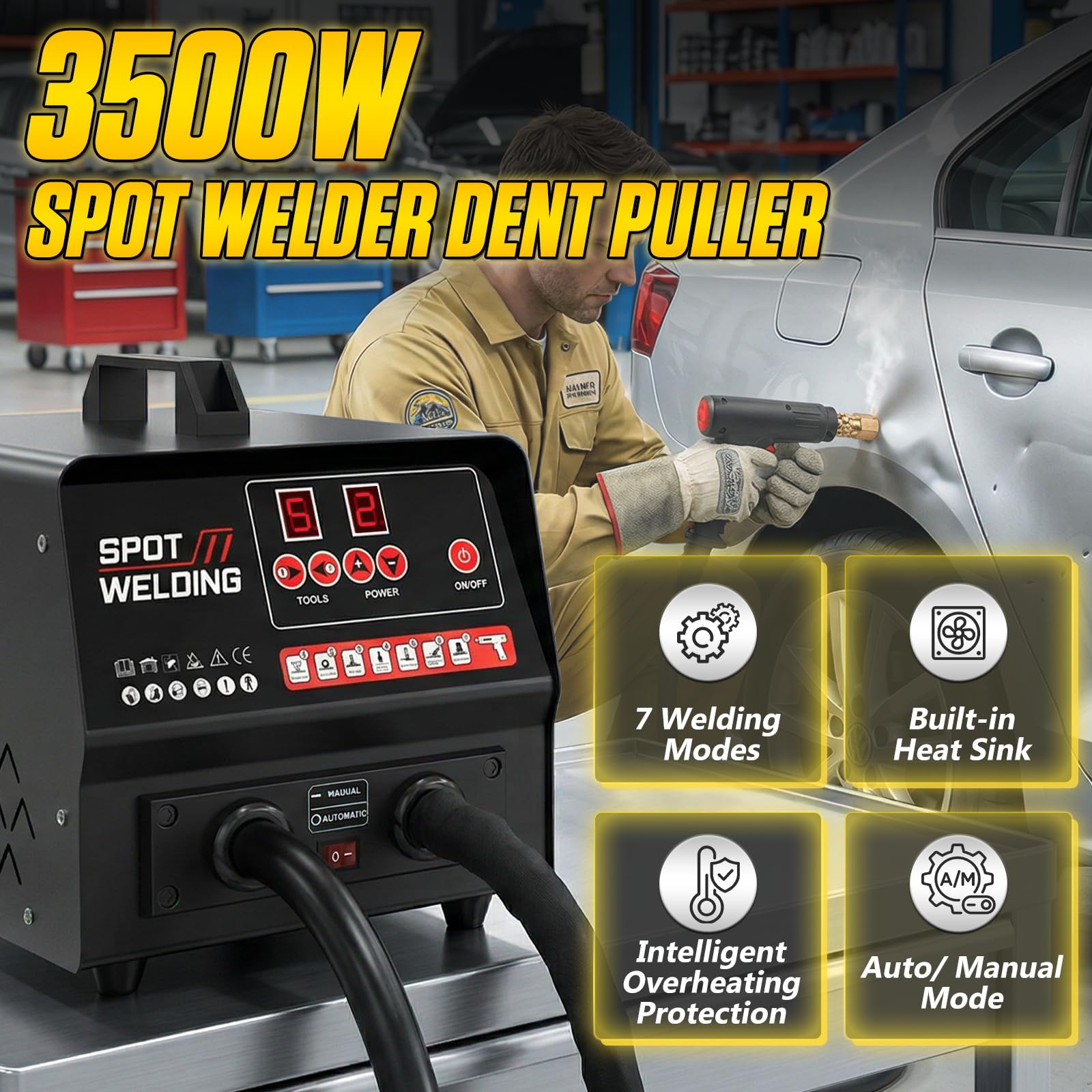 Set completo di attrezzi per carrozzeria, 220 V, 3500 W, con 7 modalità di saldatura, modalità auto/manuale e temperatura massima 90 F