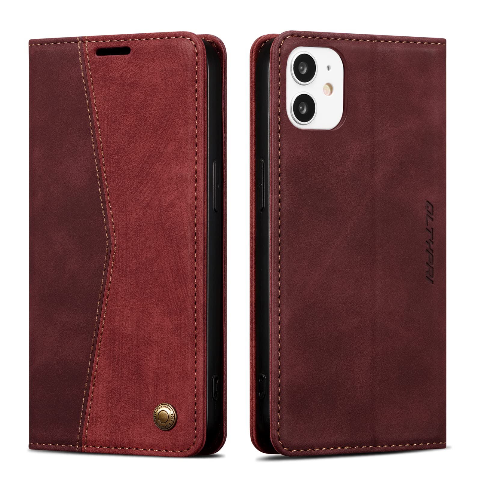 QLTYPRI Wallet Case for iPhone 12/12 Pro, Vintage Folio PU Leather Case with Card Slots Magnetic Closure Kickstand Flip Shockproof Phone Cover for