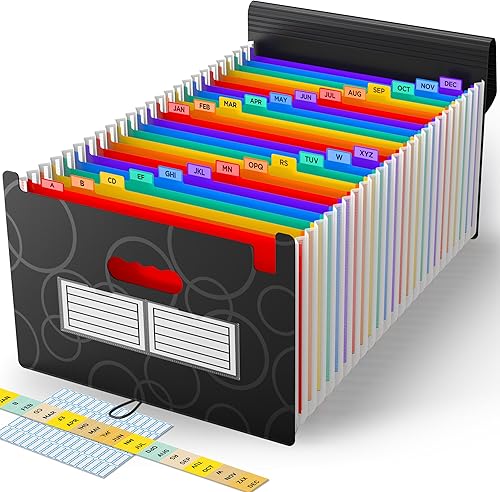 Organizador de archivos de acordeón, carpeta de archivos expansible de 26 bolsillos, caja de archivos expandible portátil, carpetas de acordeón de