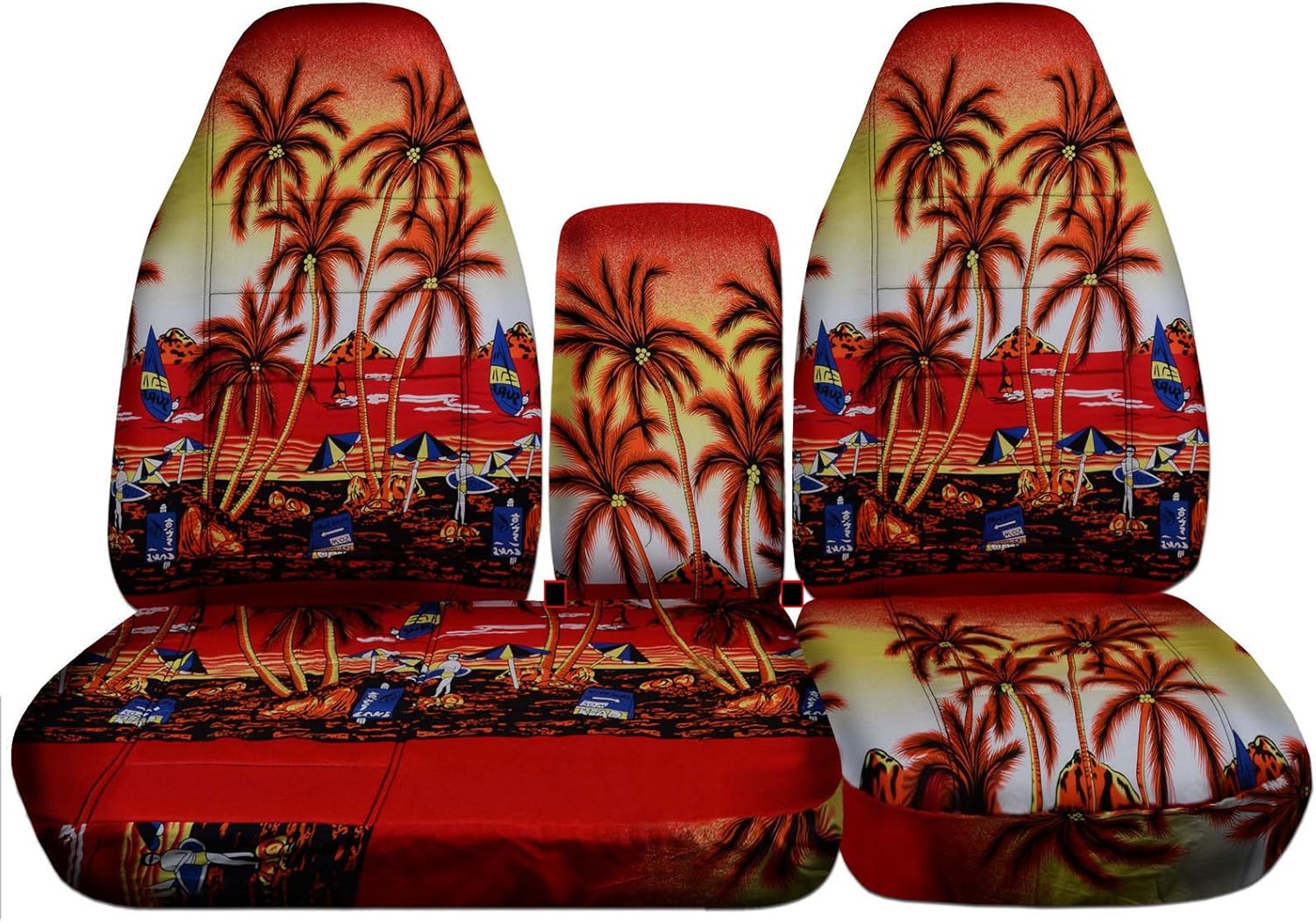 Totally Covers Compatible with 2001-2003 Ford F-150 Hawaiian Truck Seat Covers (Front 40/60 Split Bench) w Console, Adjustable Headrests & Integrated Seat Belts: Red w Flowers F-Series F150