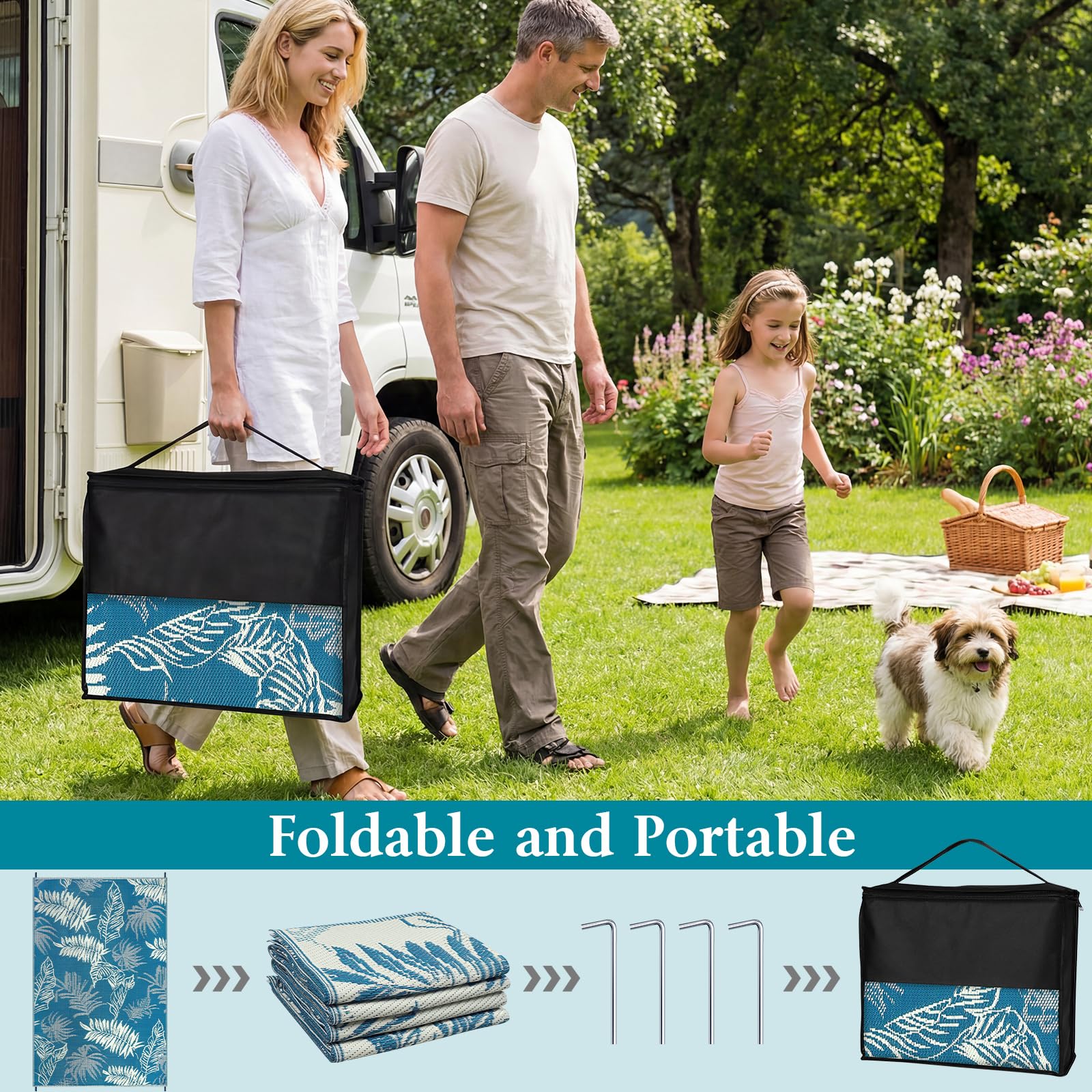 Alfombra Exterior Impermeable, Plegables Alfombra Terraza Exterior 270x365 cm, Reversible Plástico Alfombras de Exterior para Jardín, Picnic, Balcón, Barbacoa