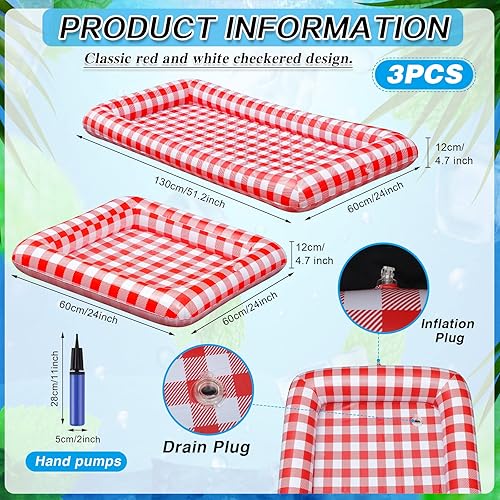 Miniatura 2 de Leitee 3 piezas de barra inflable para servirbufé de hielo, bandeja para servir bebidas con tapón de drenaje, enfriador inflable para fiestas,